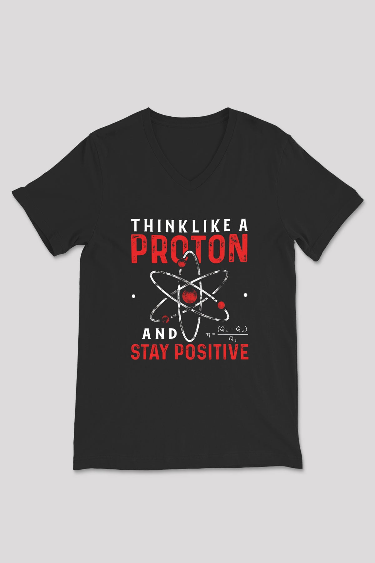 Fizik Proton Pozitif Baskılı Unisex V Yaka Siyah Tİşört - Tshirt