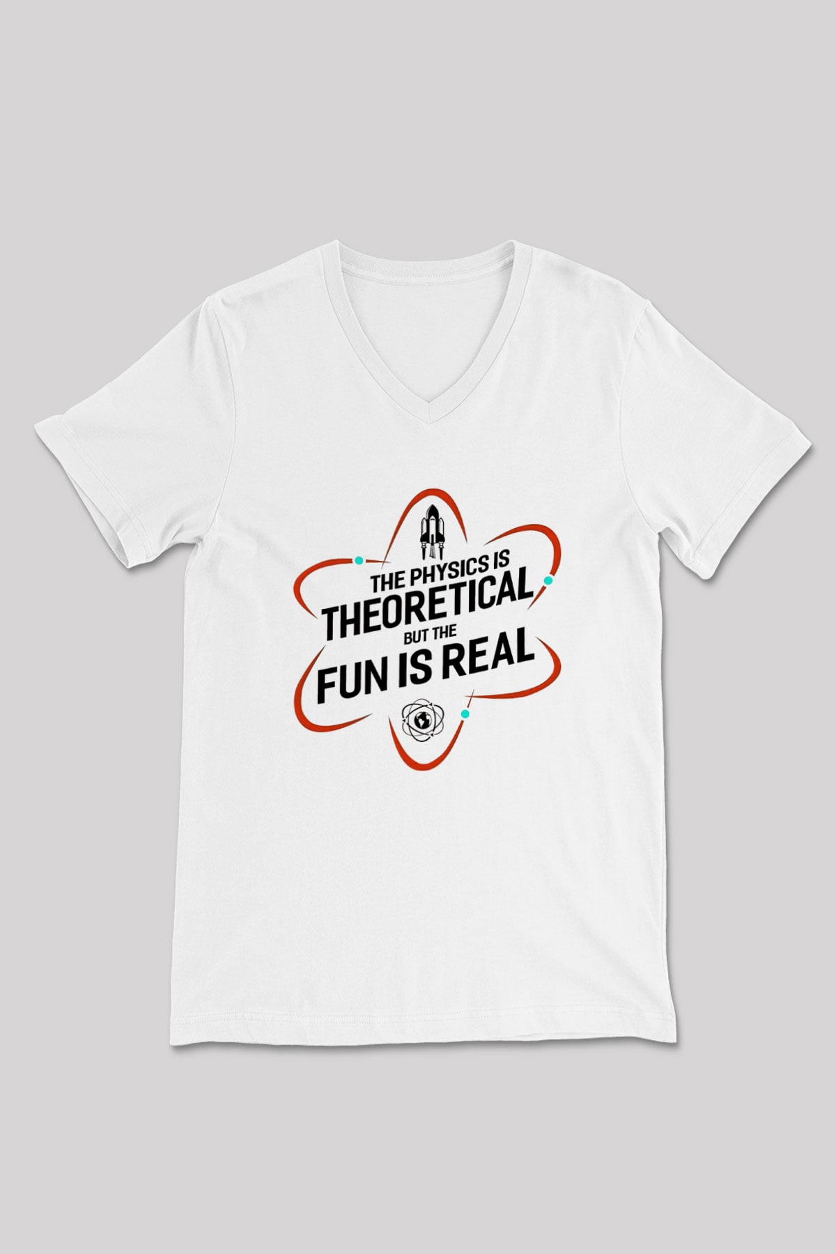 Fizik Teorik Baskılı Unisex V Yaka Beyaz Tişört - Tshirt