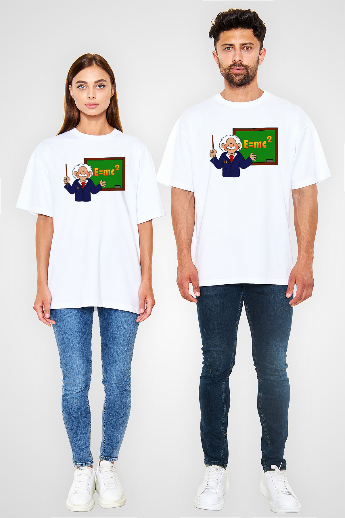 Fizikçi Beyaz Unisex Oversize Tişört T-Shirt