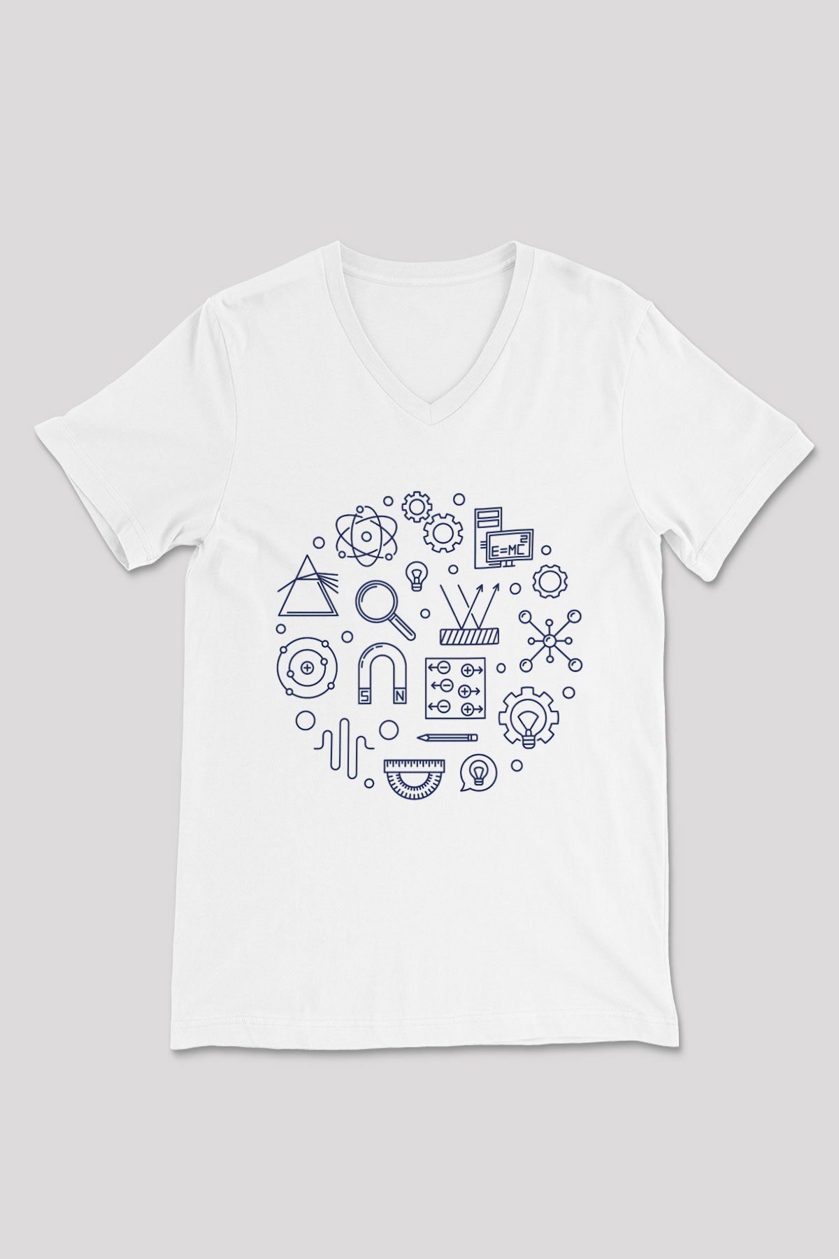 Fizikçi Beyaz Unisex V Yaka Tişört T-Shirt