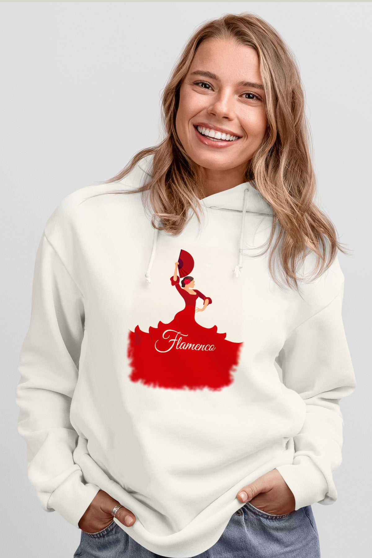 Flamenko Beyaz Unisex Hoodie