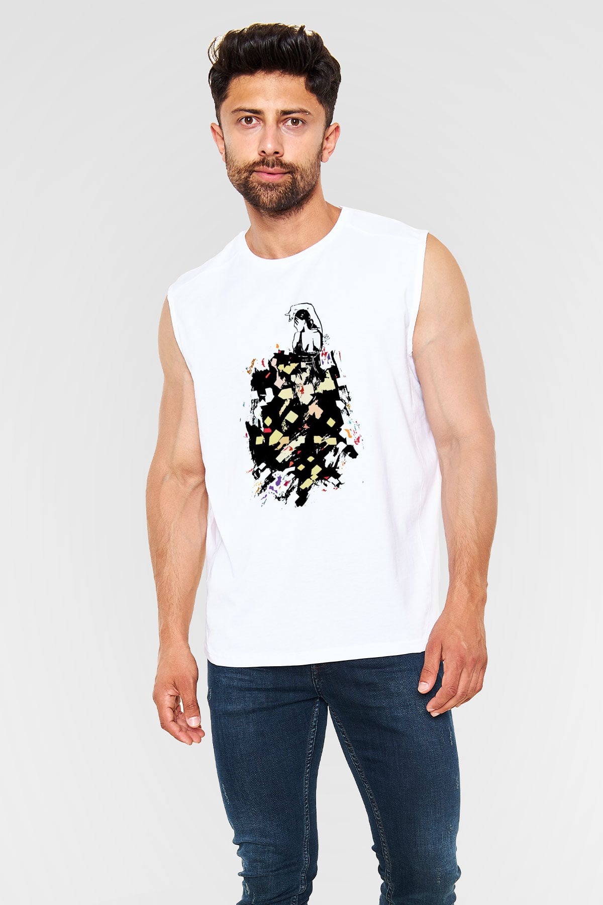 Flamenko Beyaz Unisex Kolsuz Tişört