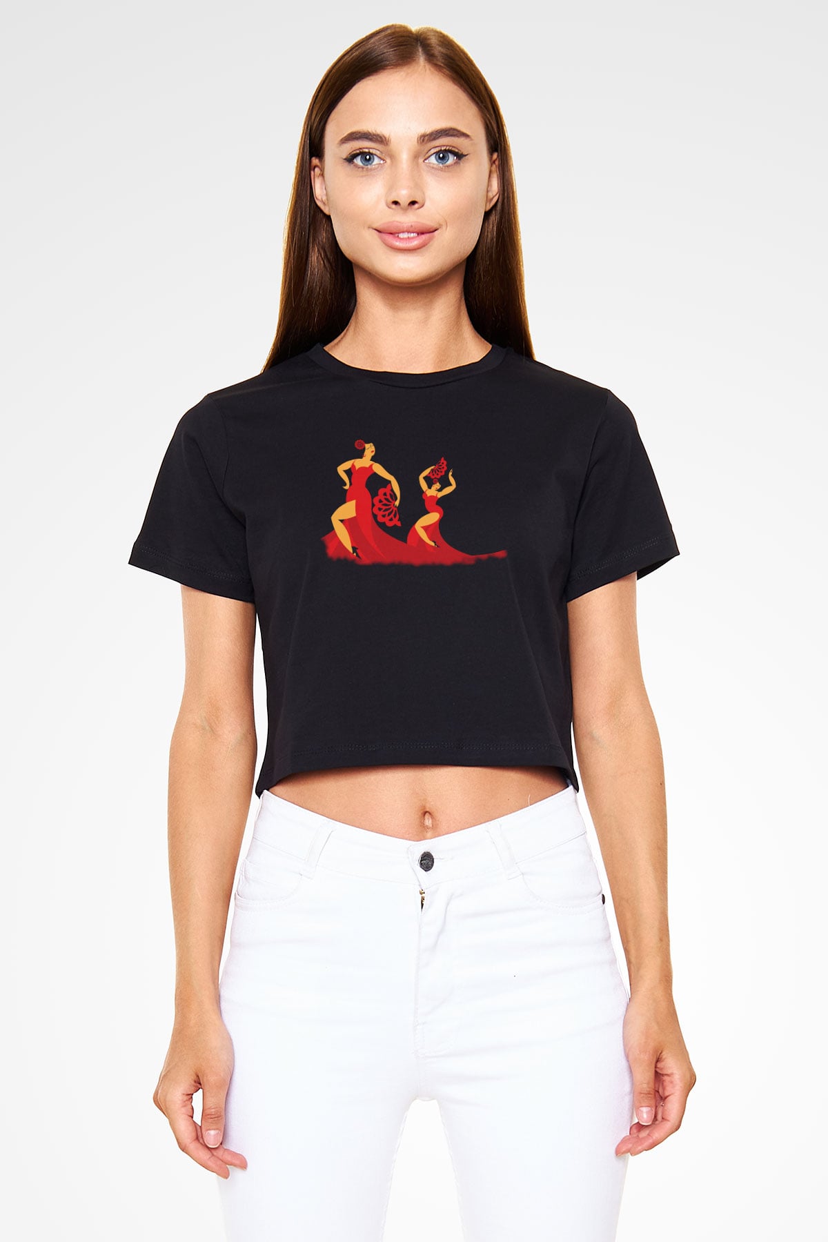 Flamenko Siyah  Crop Top Tişört