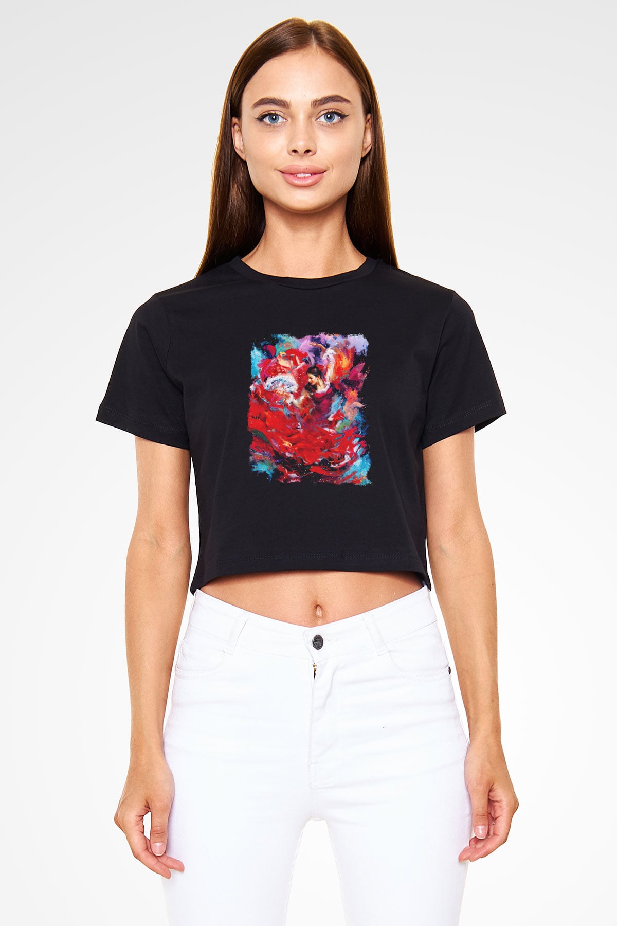 Flamenko Siyah Crop Top Tişört