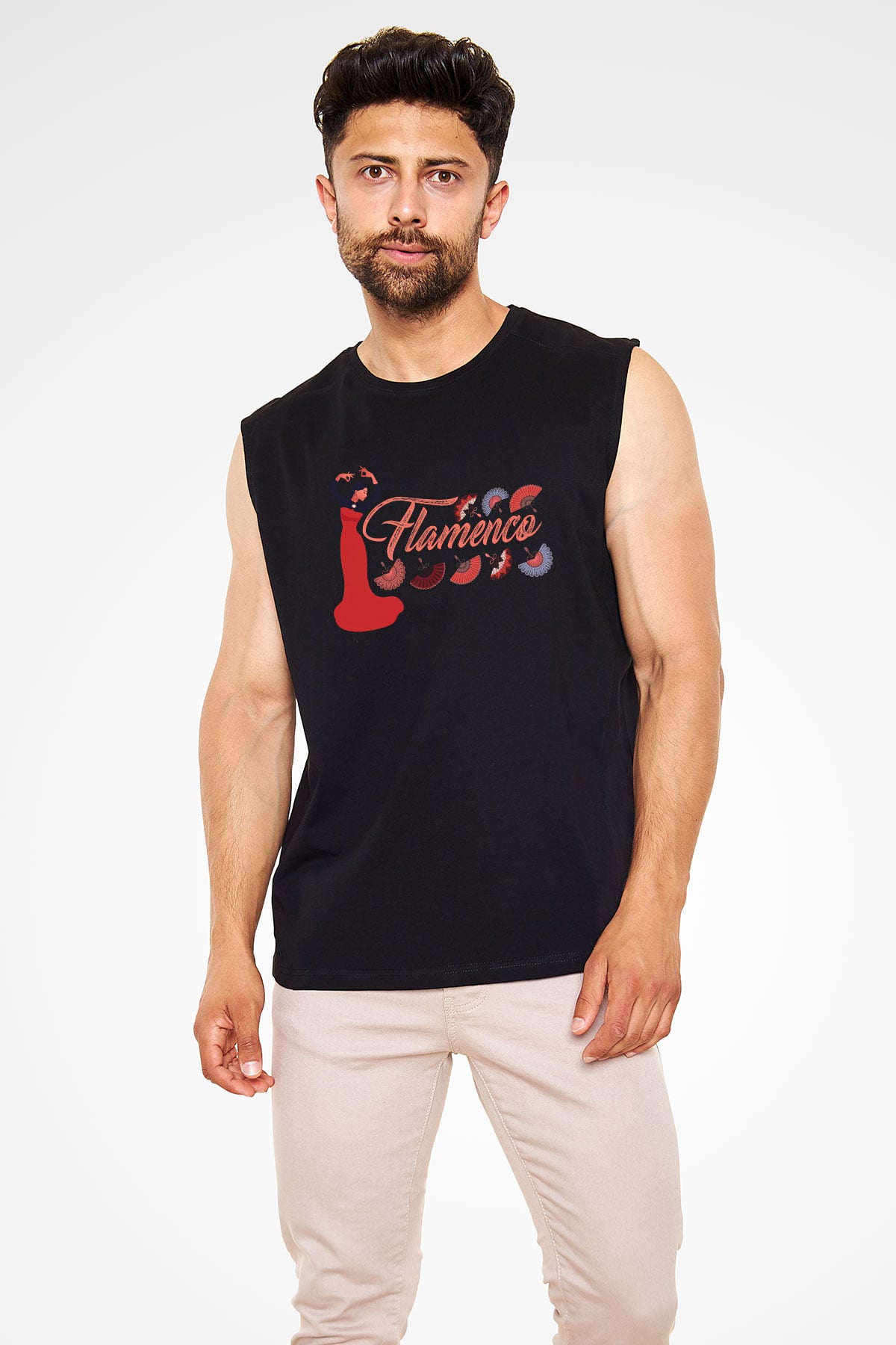 Flamenko Siyah Unisex Kolsuz Tişört