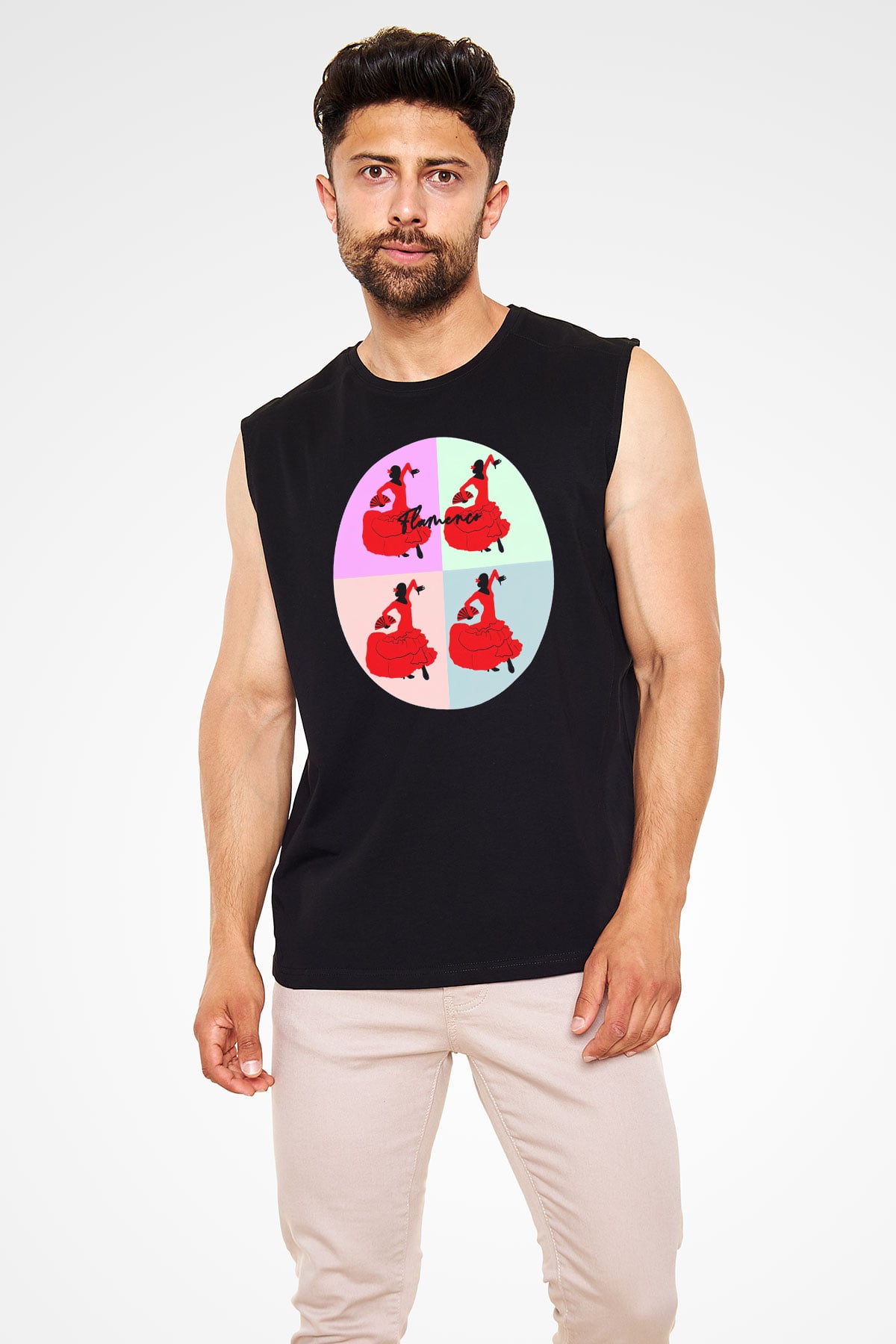 Flamenko Siyah Unisex Kolsuz Tişört