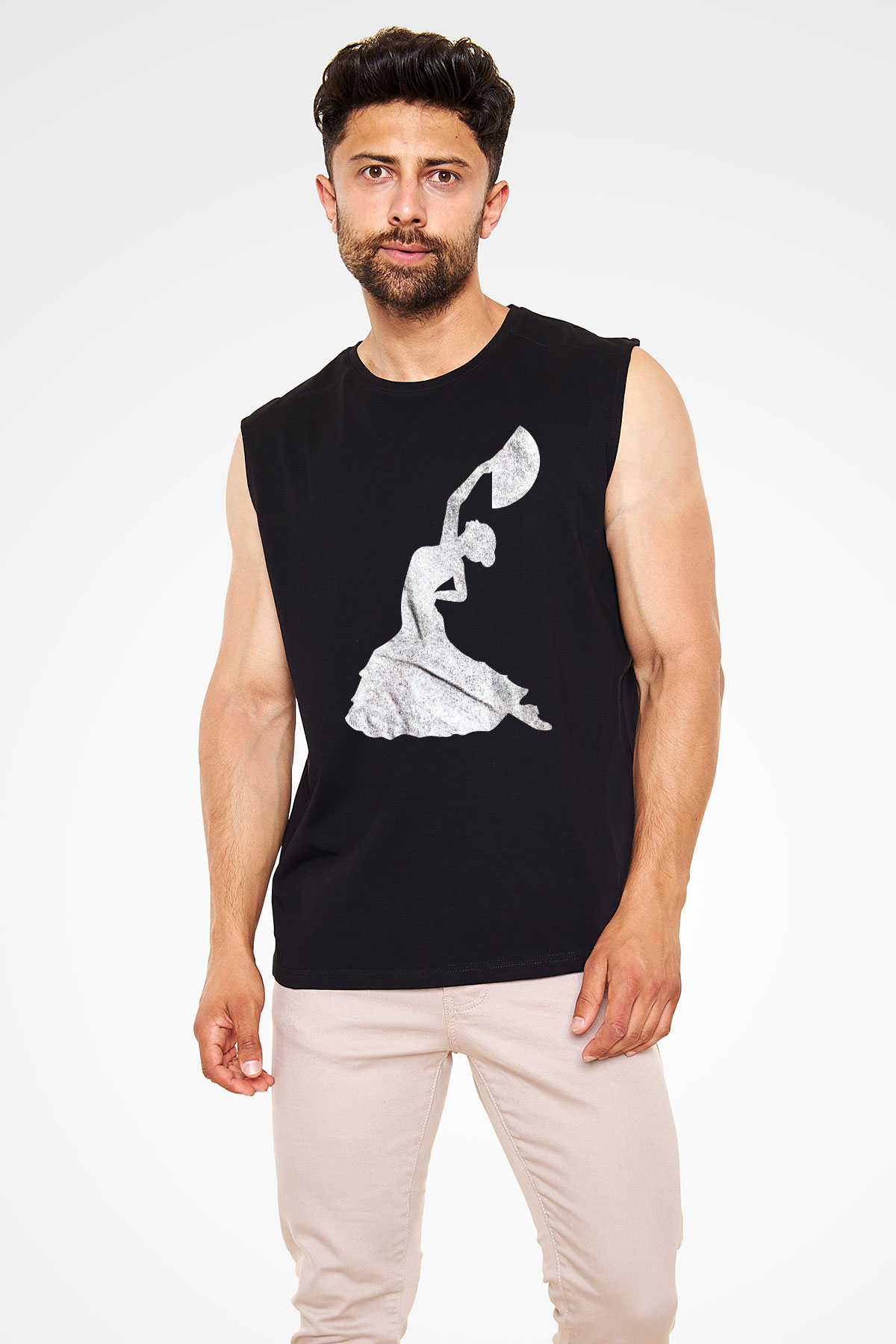 Flamenko Siyah Unisex Kolsuz Tişört