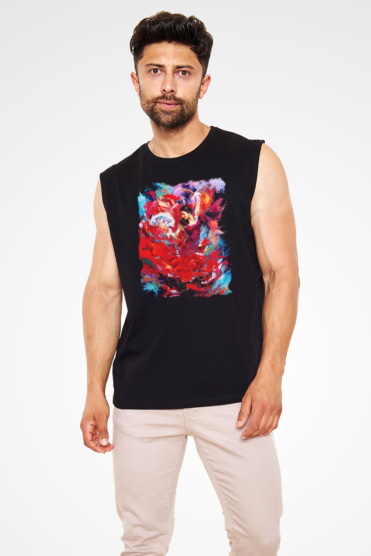 Flamenko Siyah Unisex Kolsuz Tişört