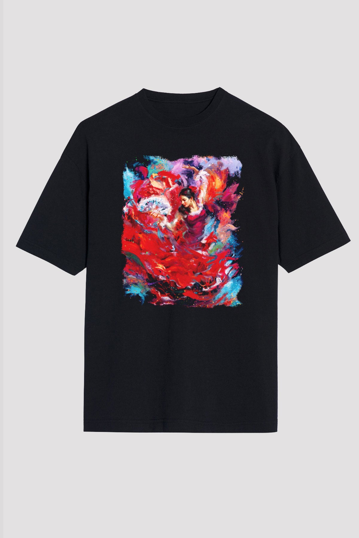 Flamenko Siyah Unisex Oversize Tişört T-Shirt