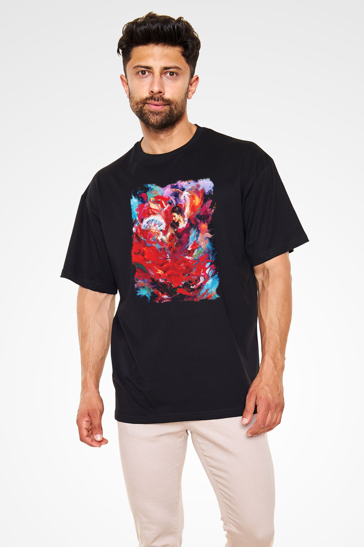 Flamenko Siyah Unisex Oversize Tişört T-Shirt