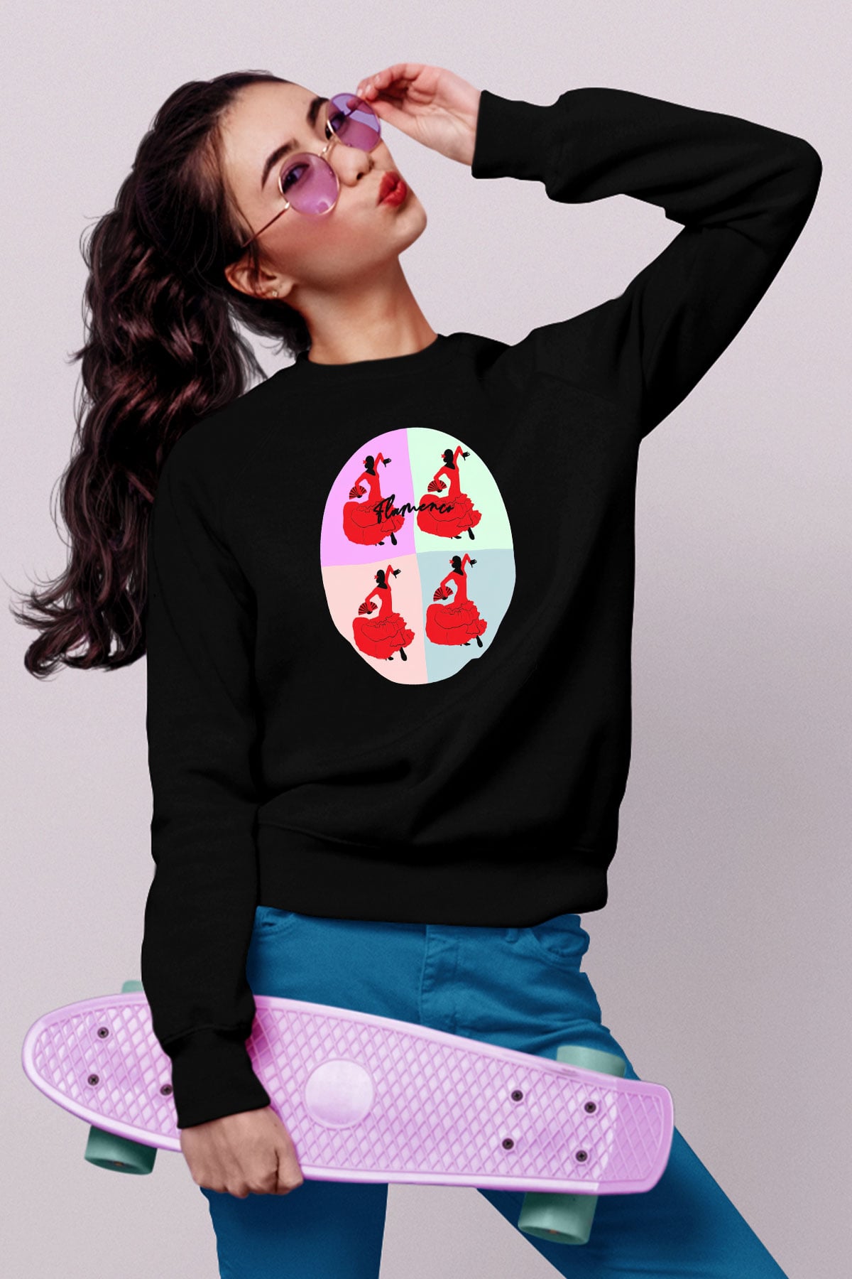 Flamenko Siyah Unisex Sweatshirt