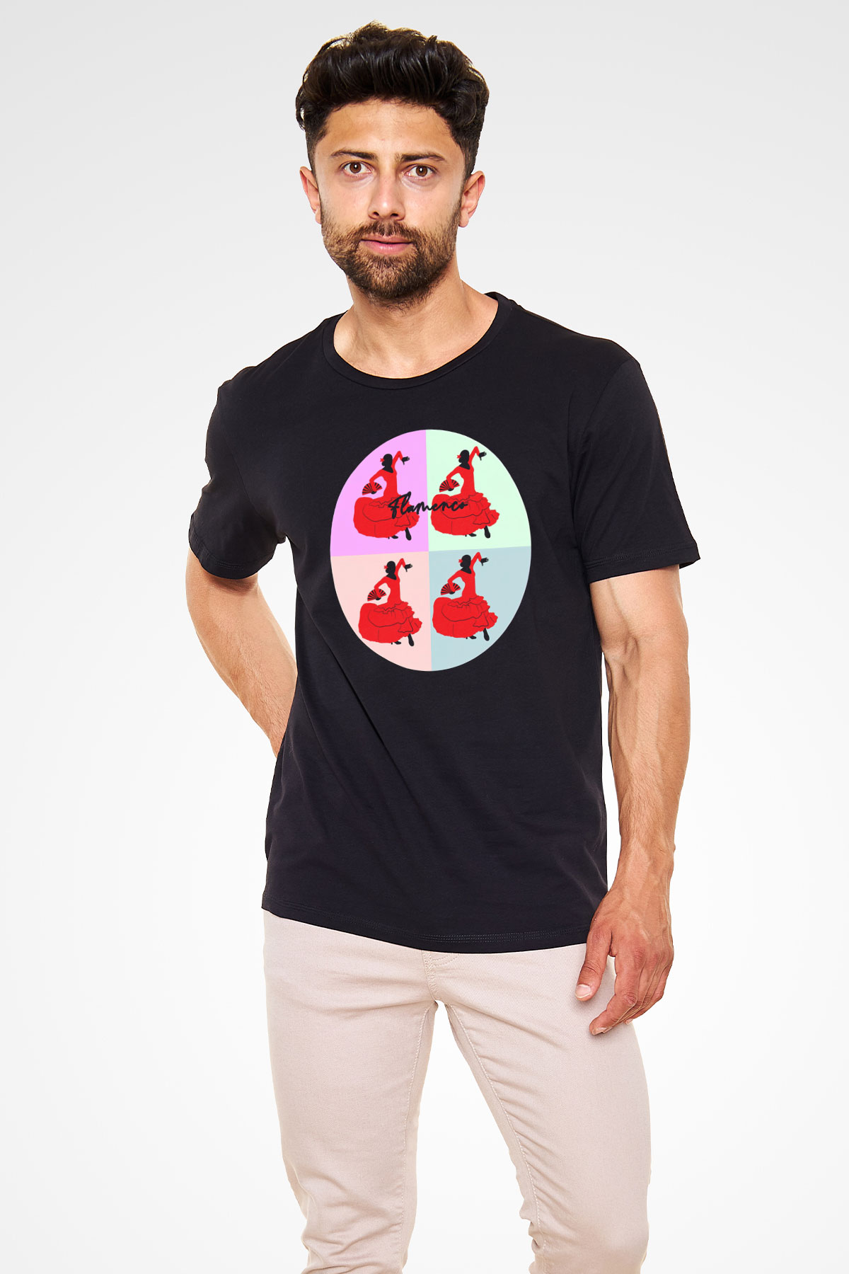 Flamenko Siyah Unisex Tişört T-Shirt - TişörtFabrikası
