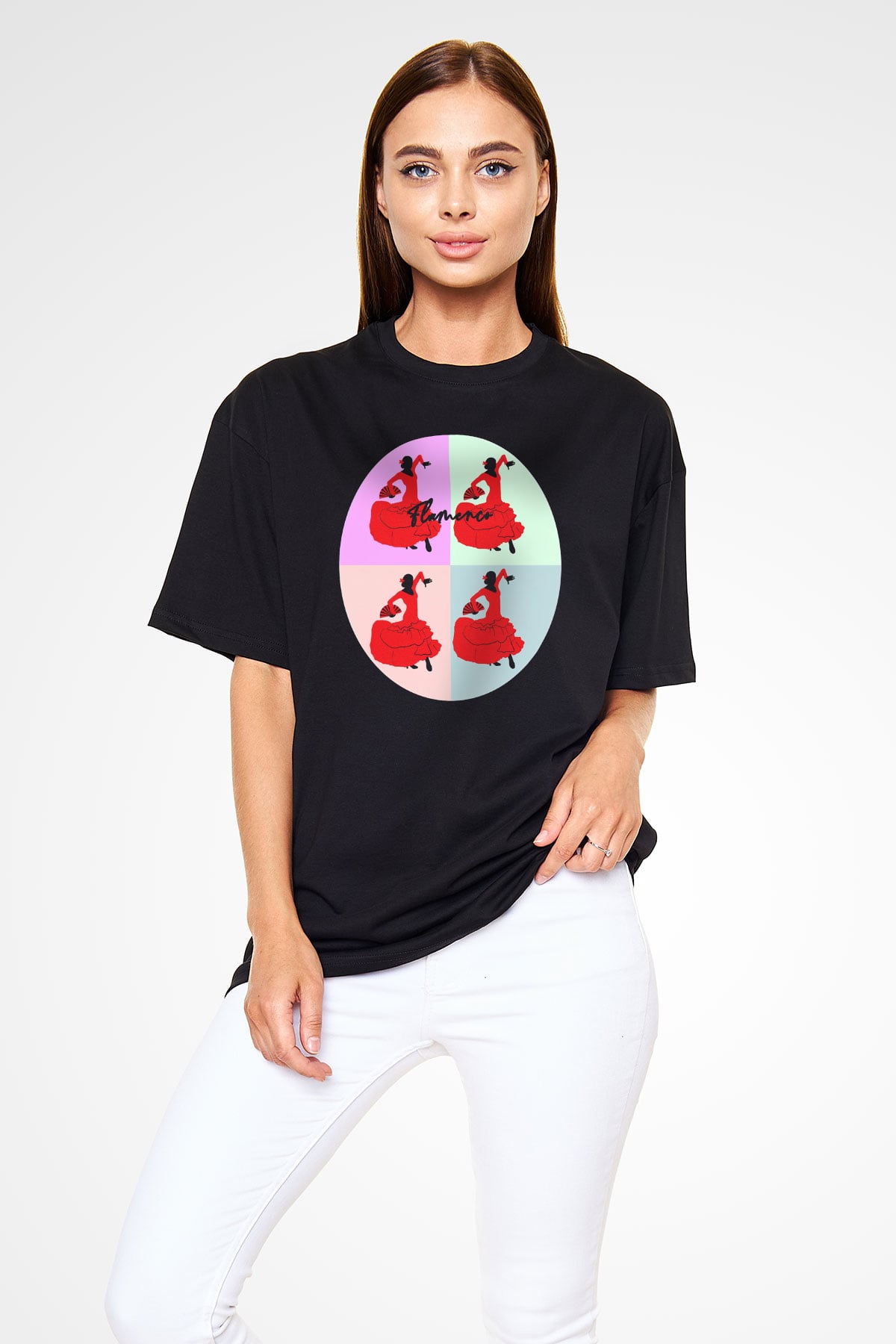 Flamenko Siyah Unisex Tişört T-Shirt - TişörtFabrikası