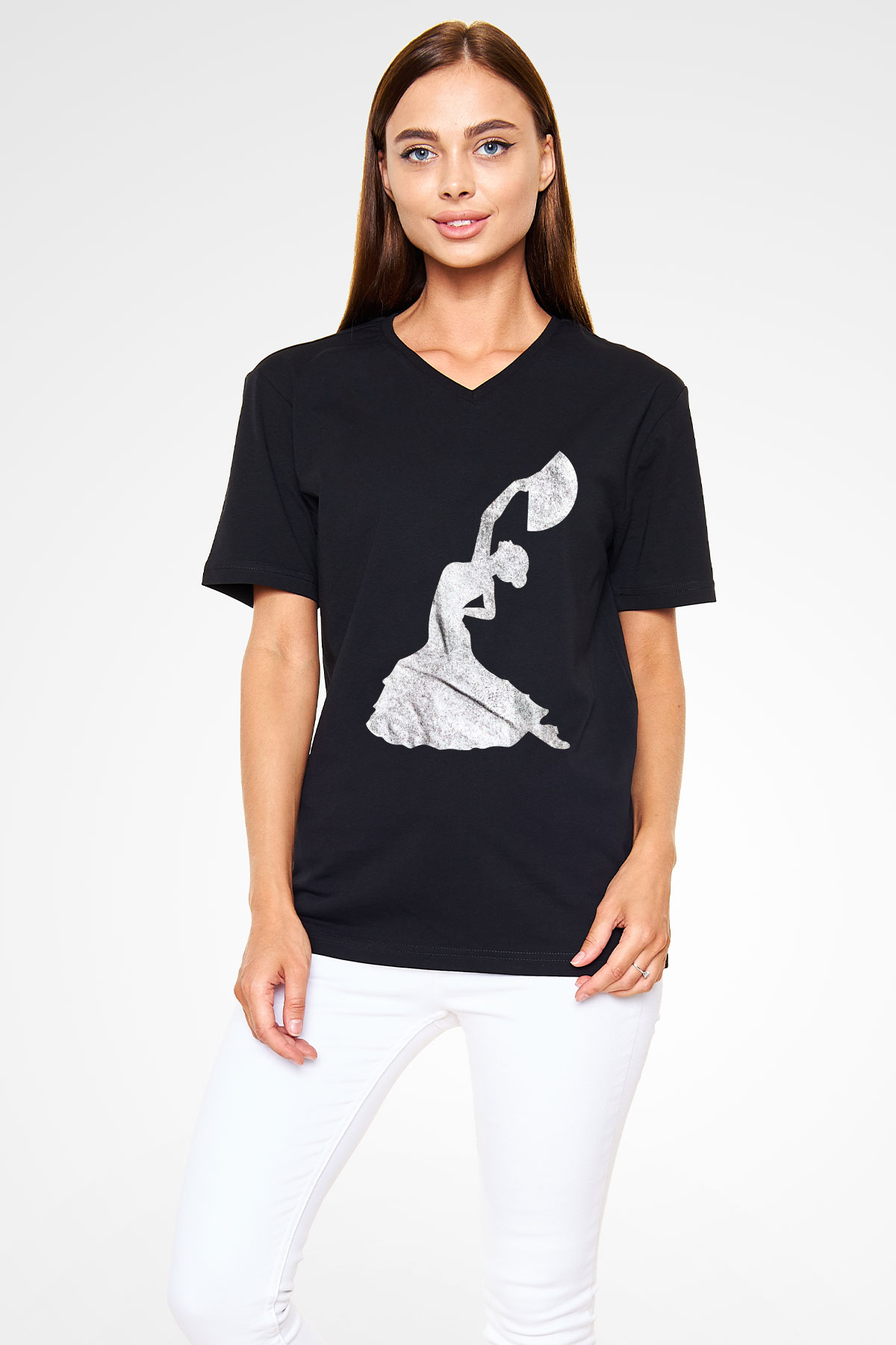 Flamenko Siyah Unisex V Yaka Tişört
