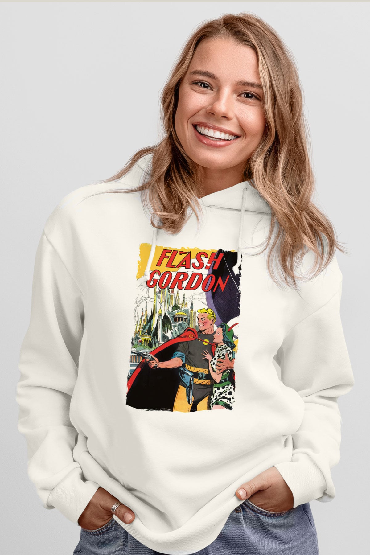 Flash Gordon Beyaz Unisex Hoodie