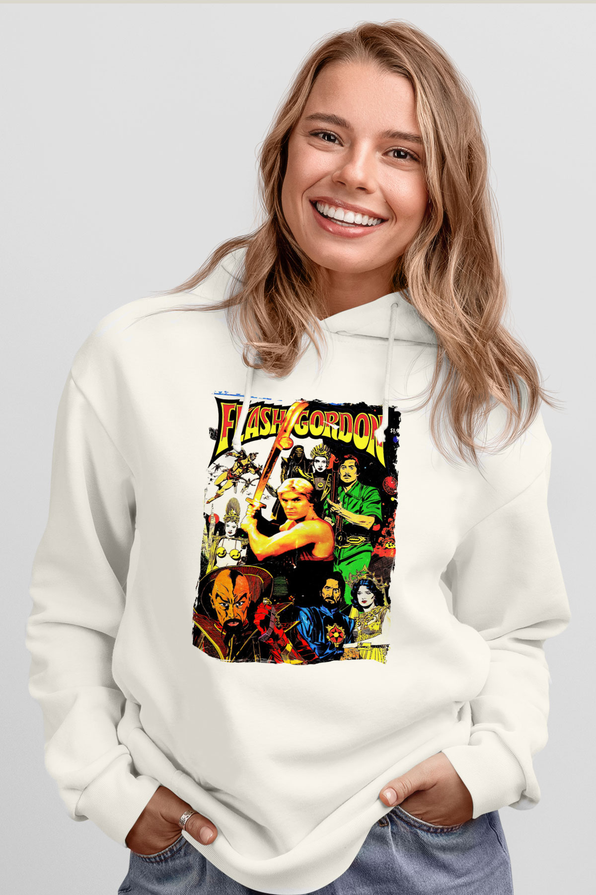 Flash Gordon Beyaz Unisex Hoodie