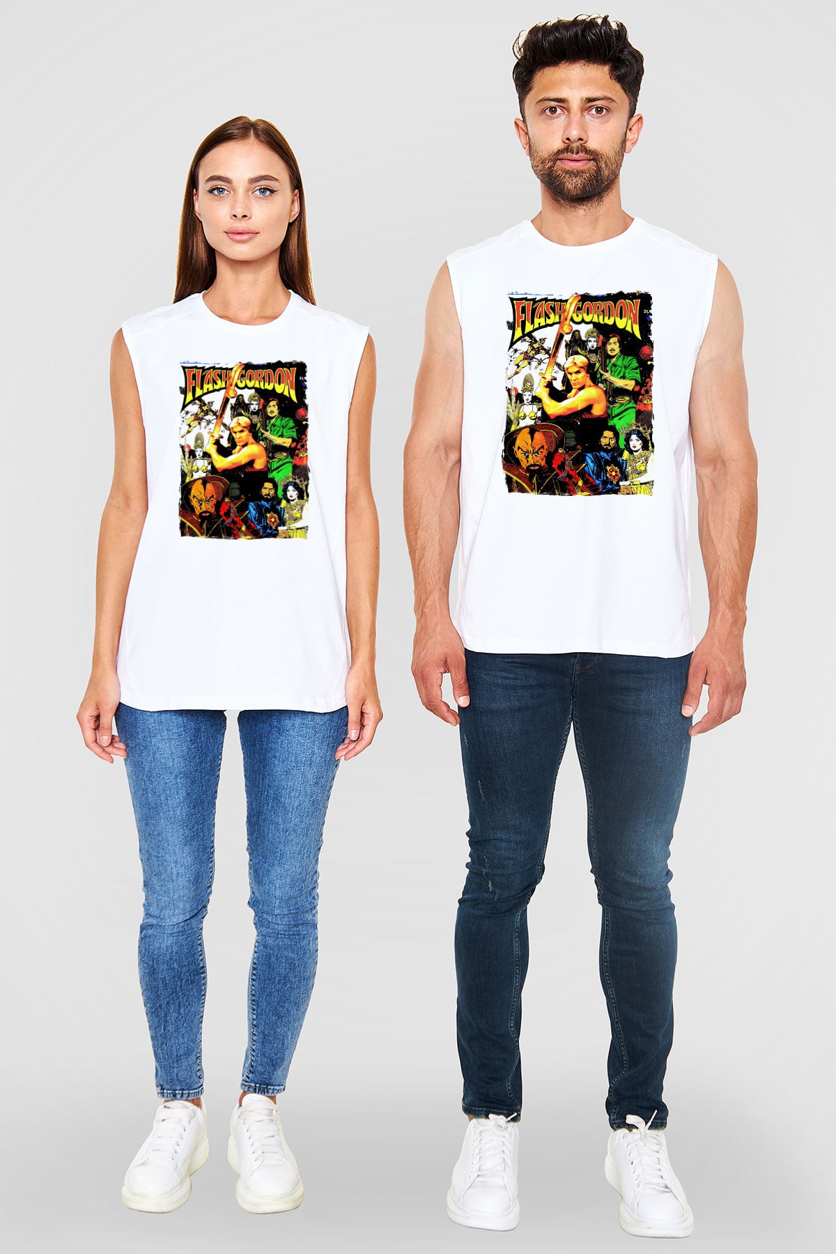 Flash Gordon Beyaz Unisex  Kolsuz Tişört
