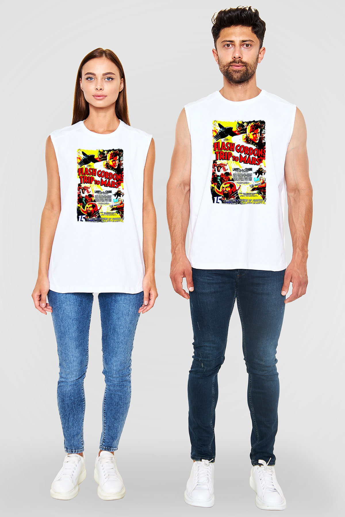 Flash Gordon Beyaz Unisex  Kolsuz Tişört