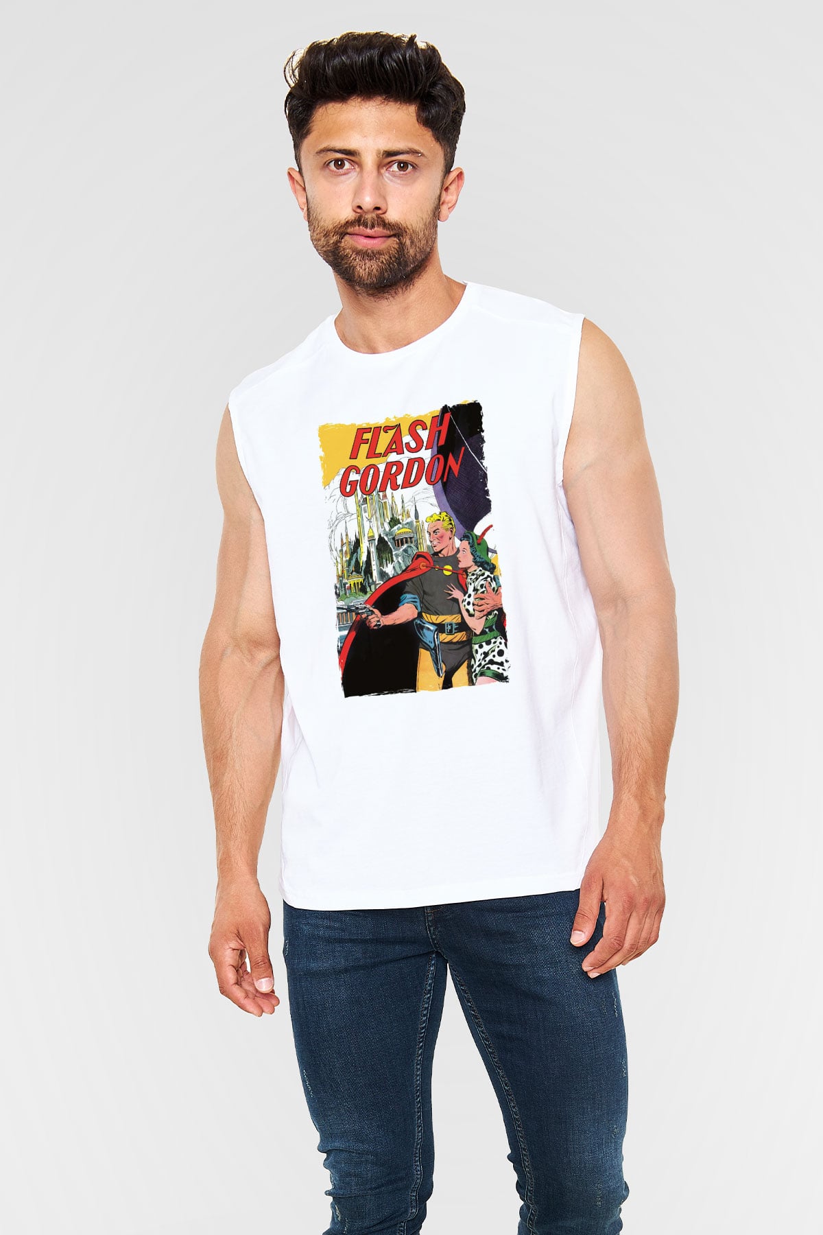 Flash Gordon Beyaz Unisex  Kolsuz Tişört