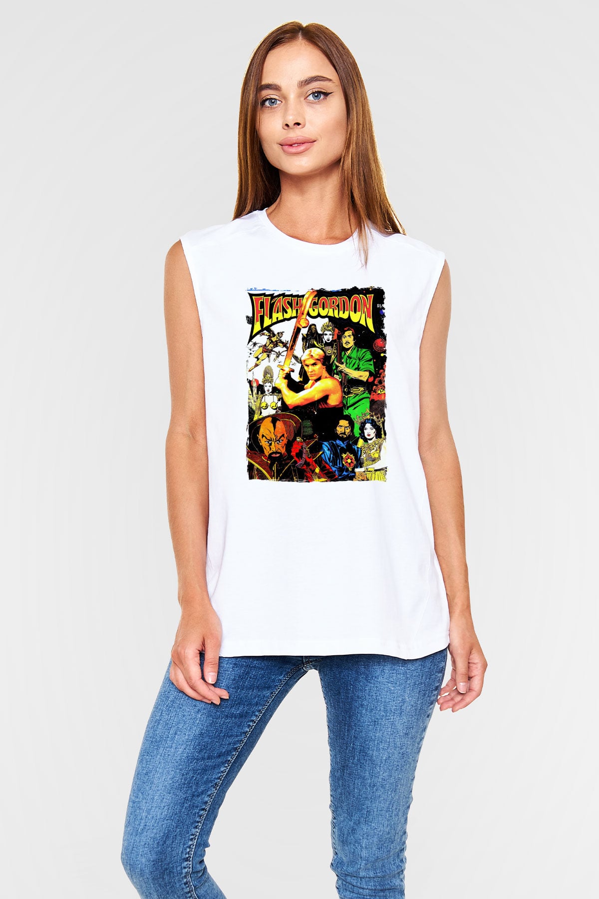 Flash Gordon Beyaz Unisex  Kolsuz Tişört