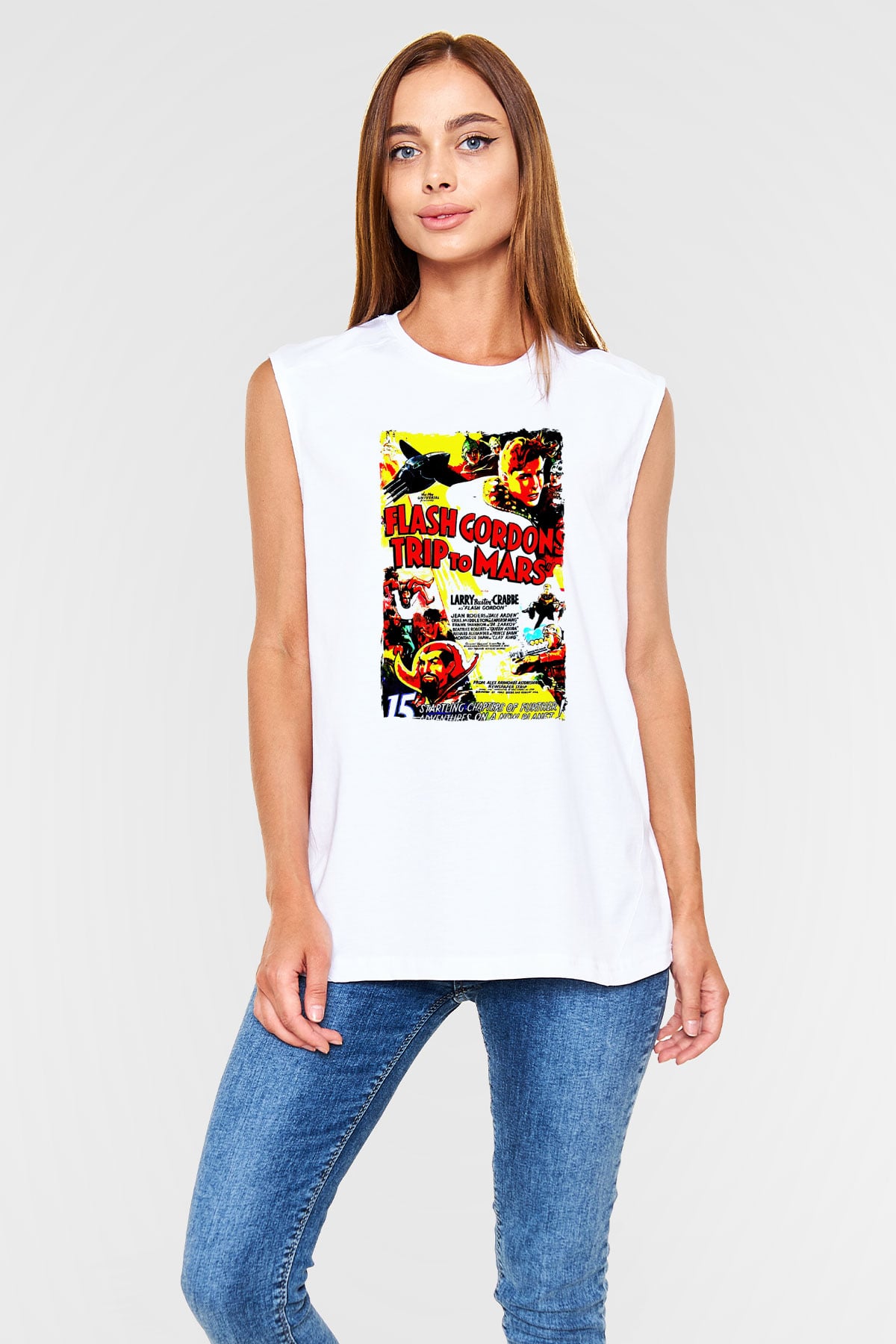 Flash Gordon Beyaz Unisex  Kolsuz Tişört