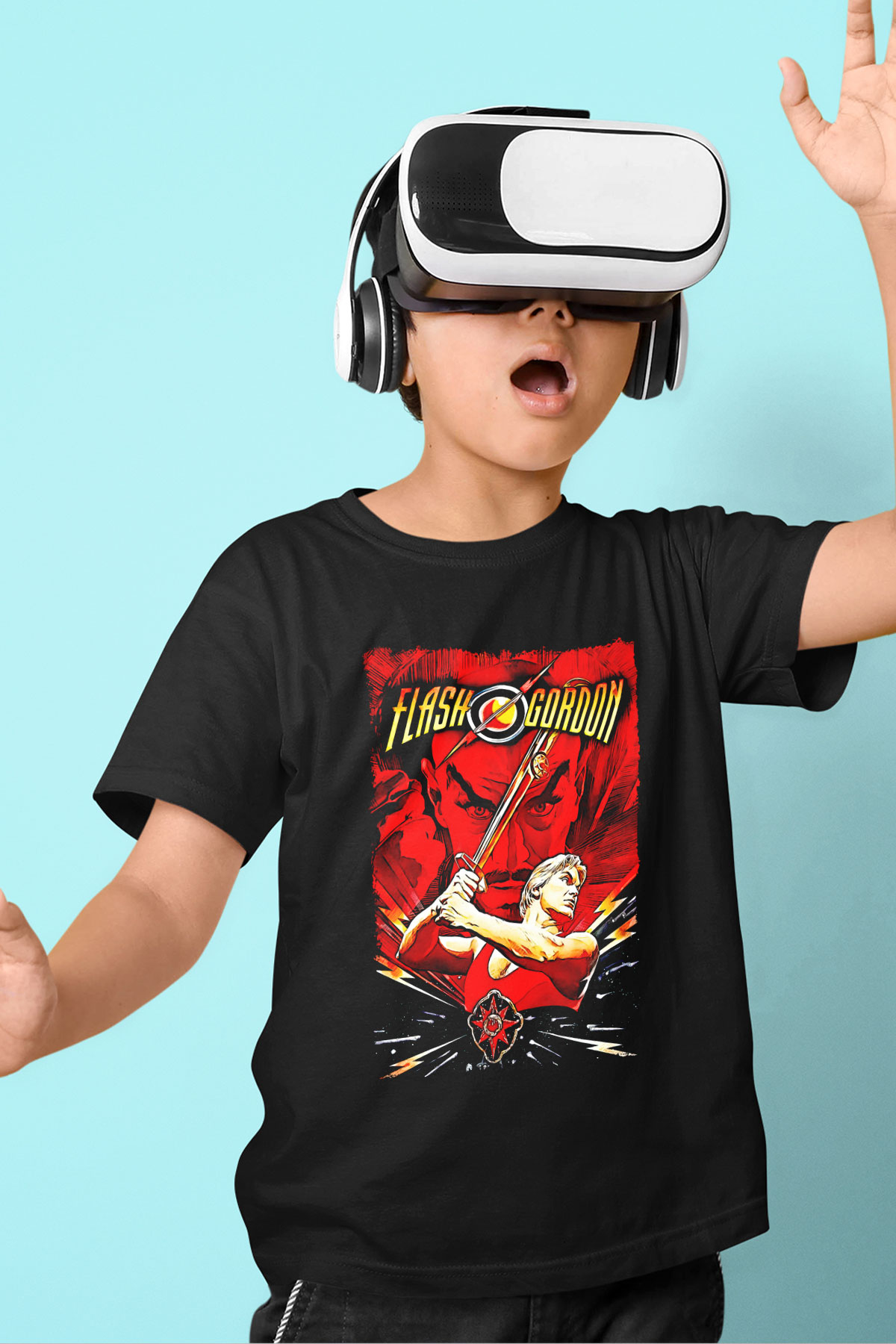 Flash Gordon Siyah Unisex  Çocuk Tişört