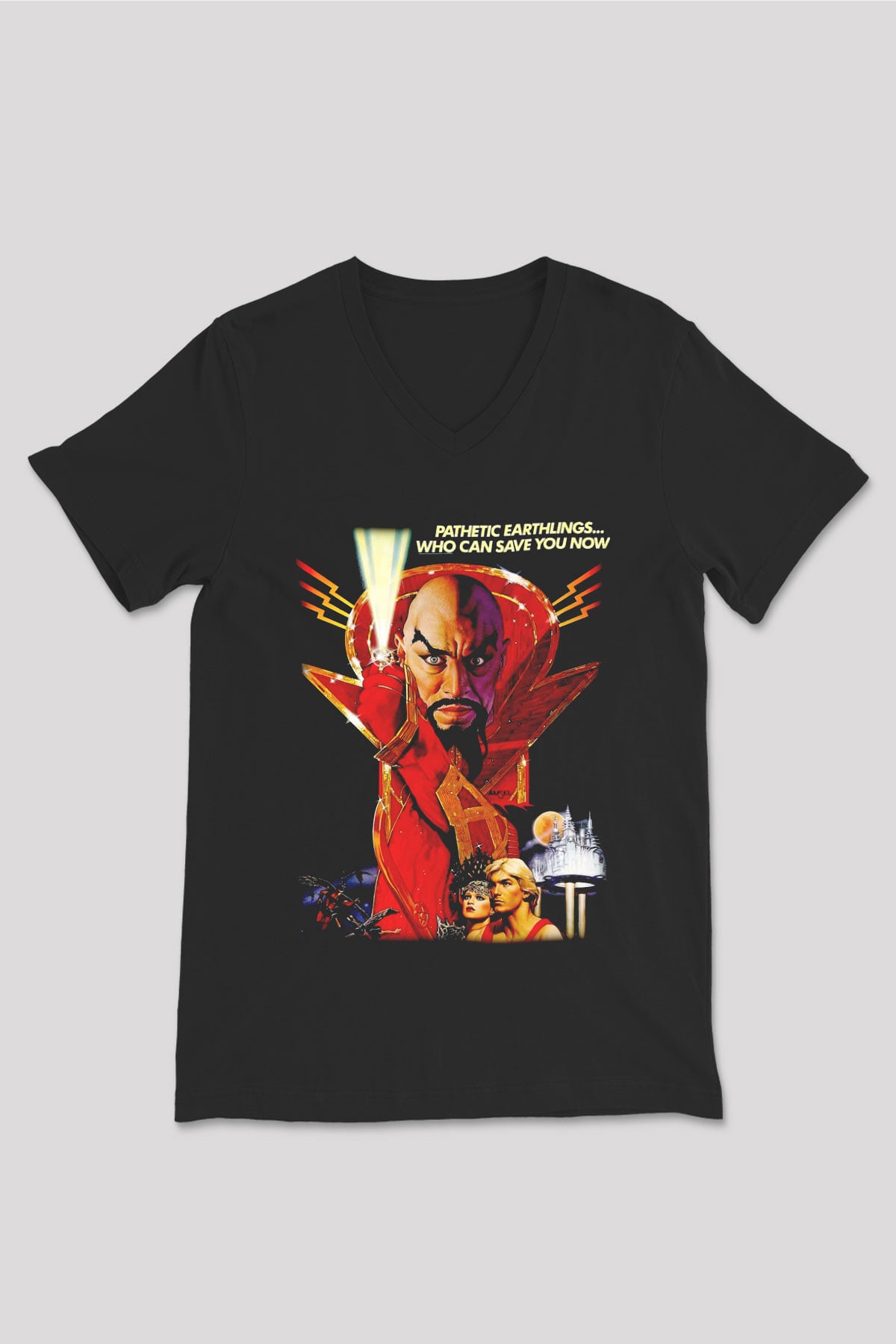 Flash Gordon Siyah Unisex  V Yaka Tişört