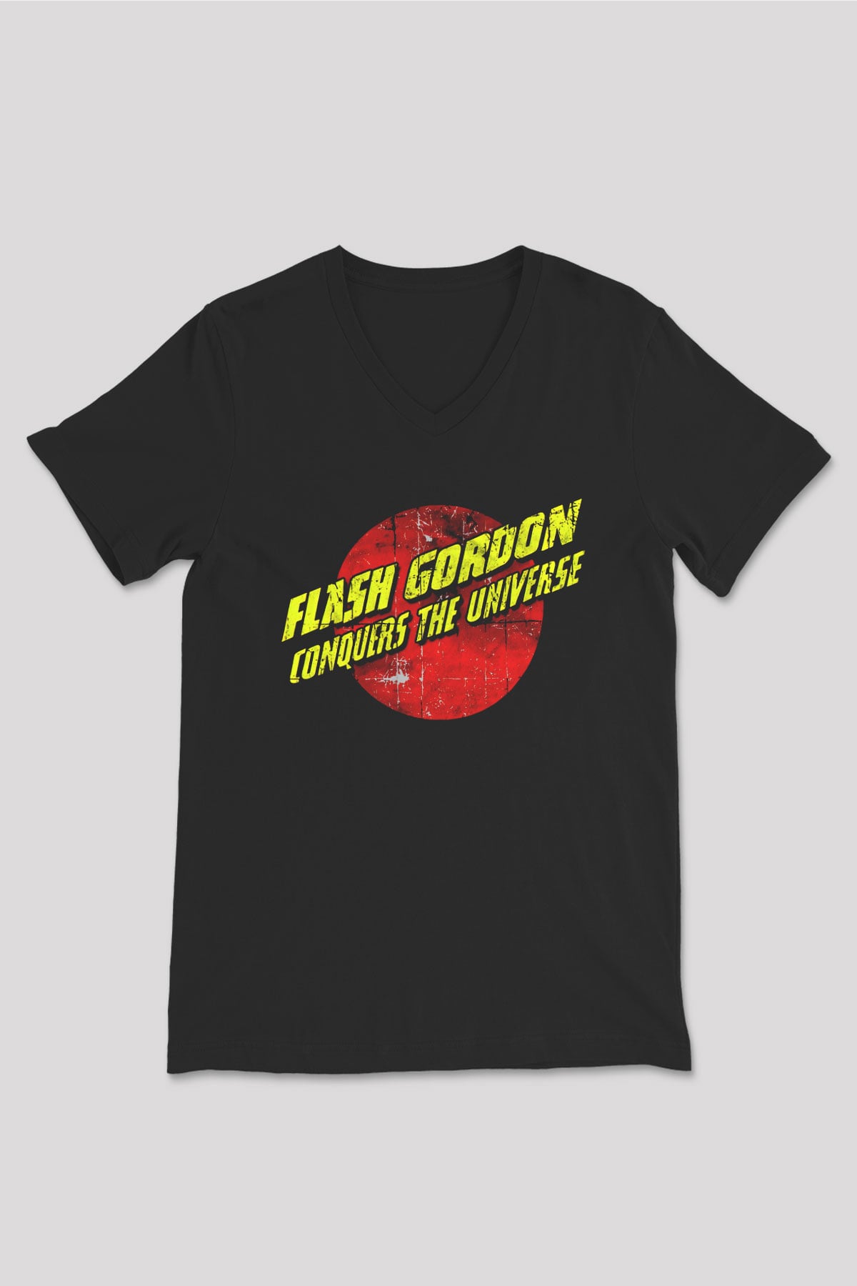 Flash Gordon Siyah Unisex  V Yaka Tişört
