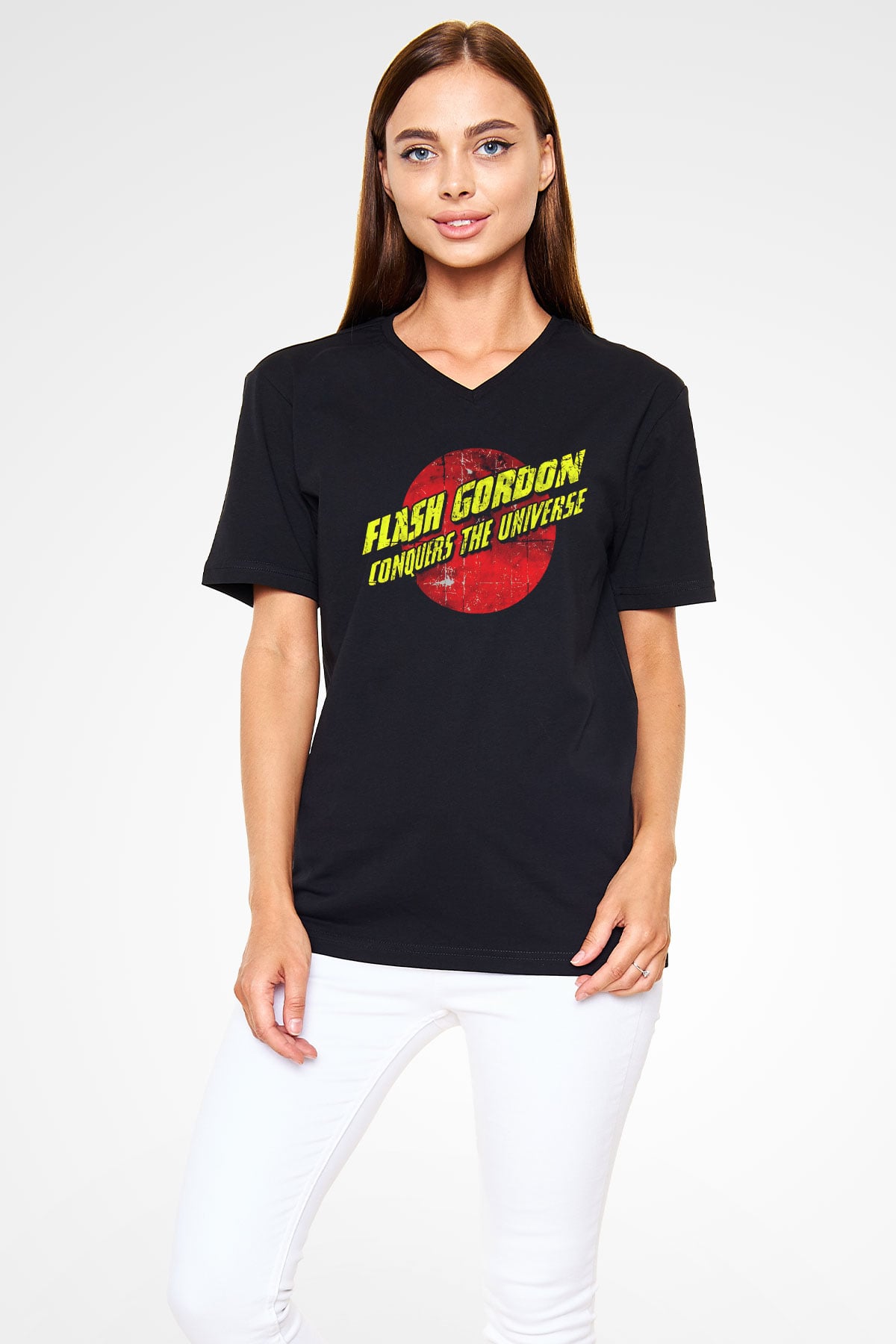 Flash Gordon Siyah Unisex  V Yaka Tişört