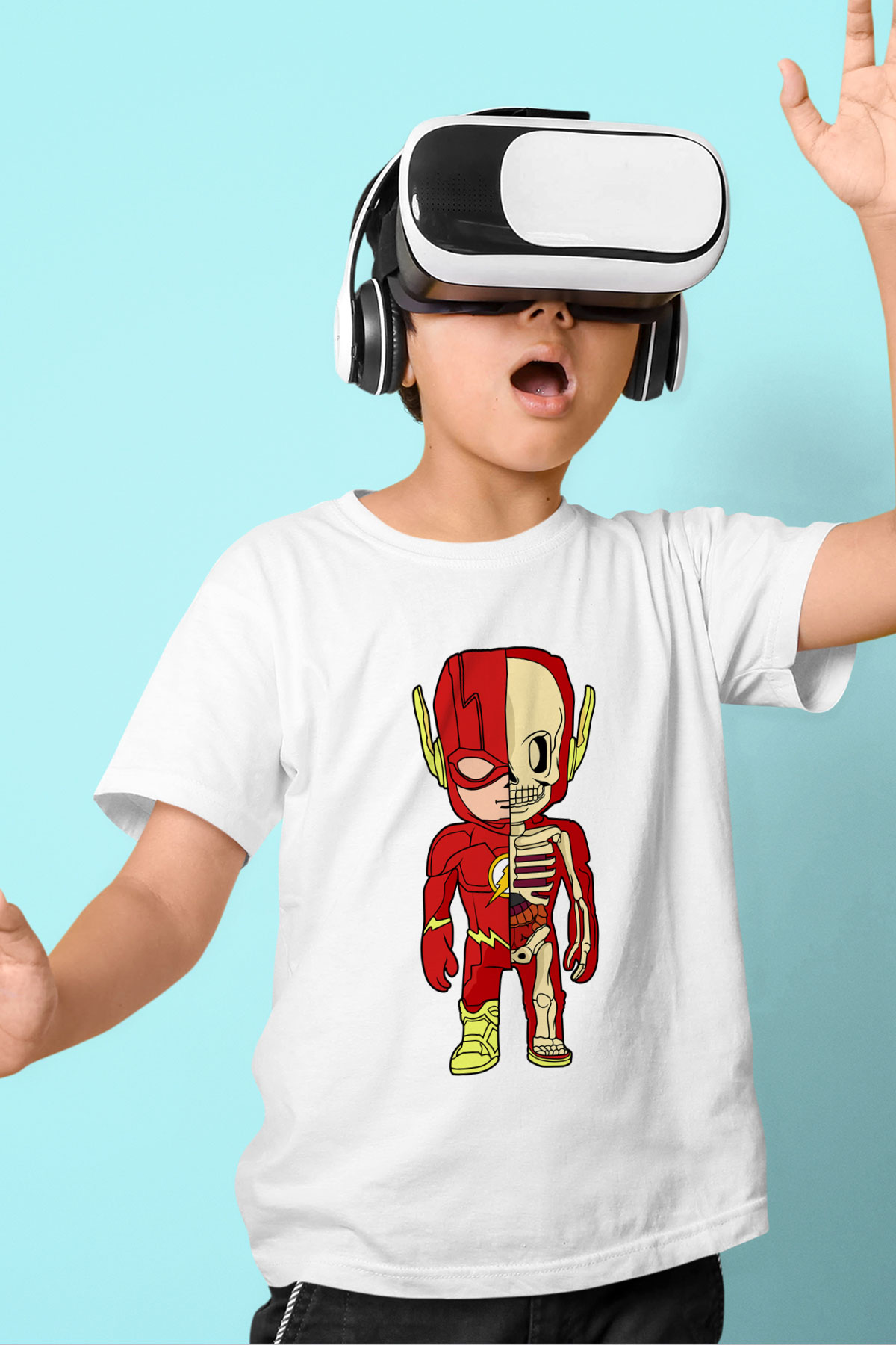 Flash Skeleton Baskılı Unisex Beyaz Çocuk Tişört
