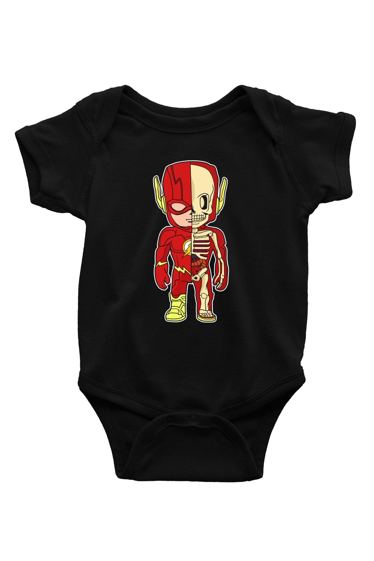 Flash Skeleton Baskılı Unisex Siyah Bebek Body - Zıbın
