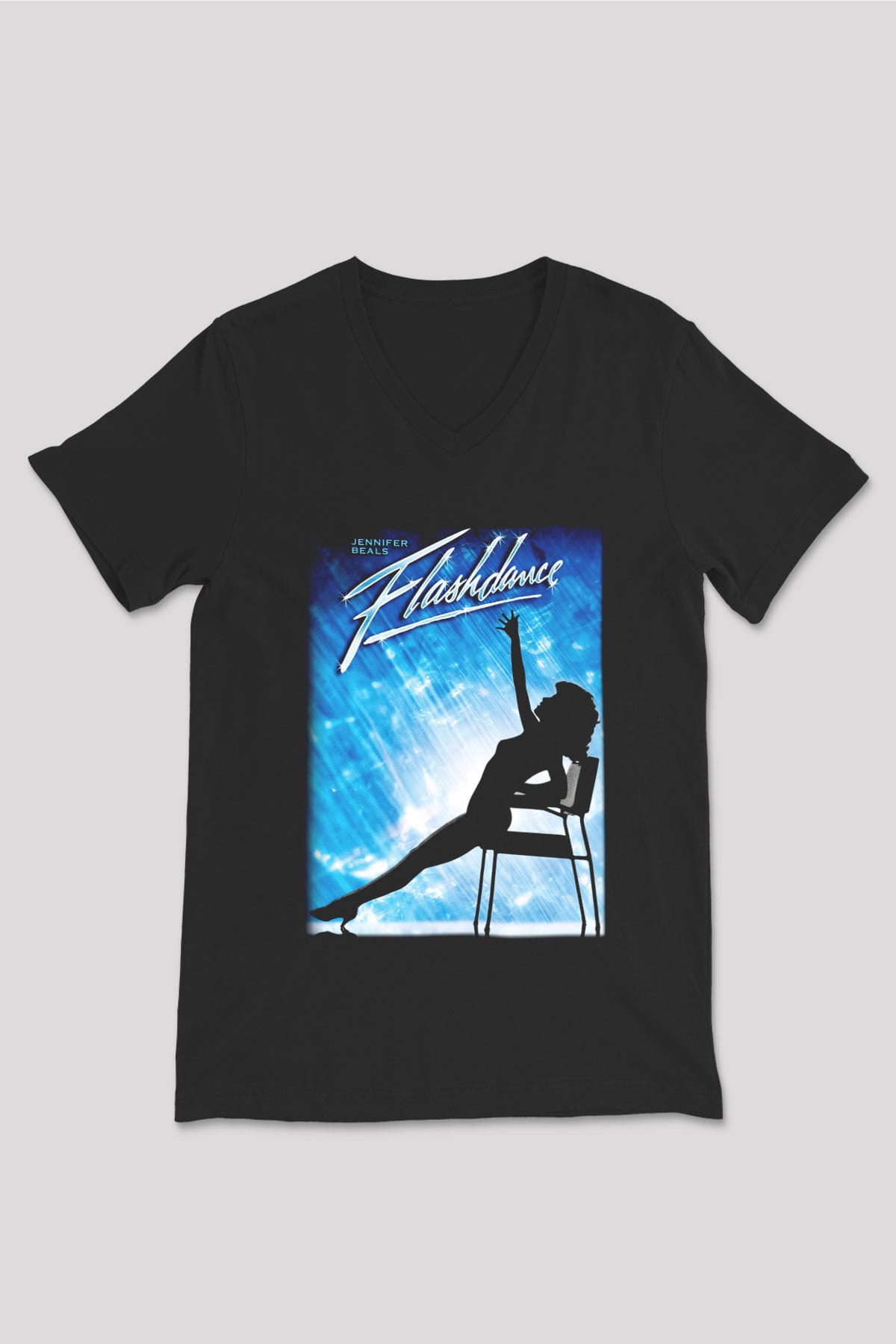 Flashdance Siyah Unisex V Yaka Tişört