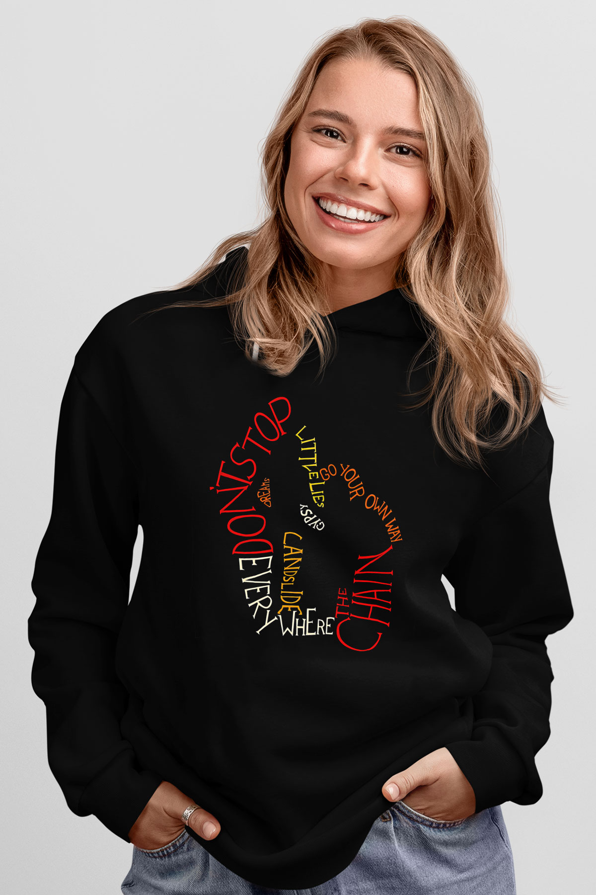 Fleetwod Mac Baskılı Unisex Siyah Kapüşonlu Sweatshirt