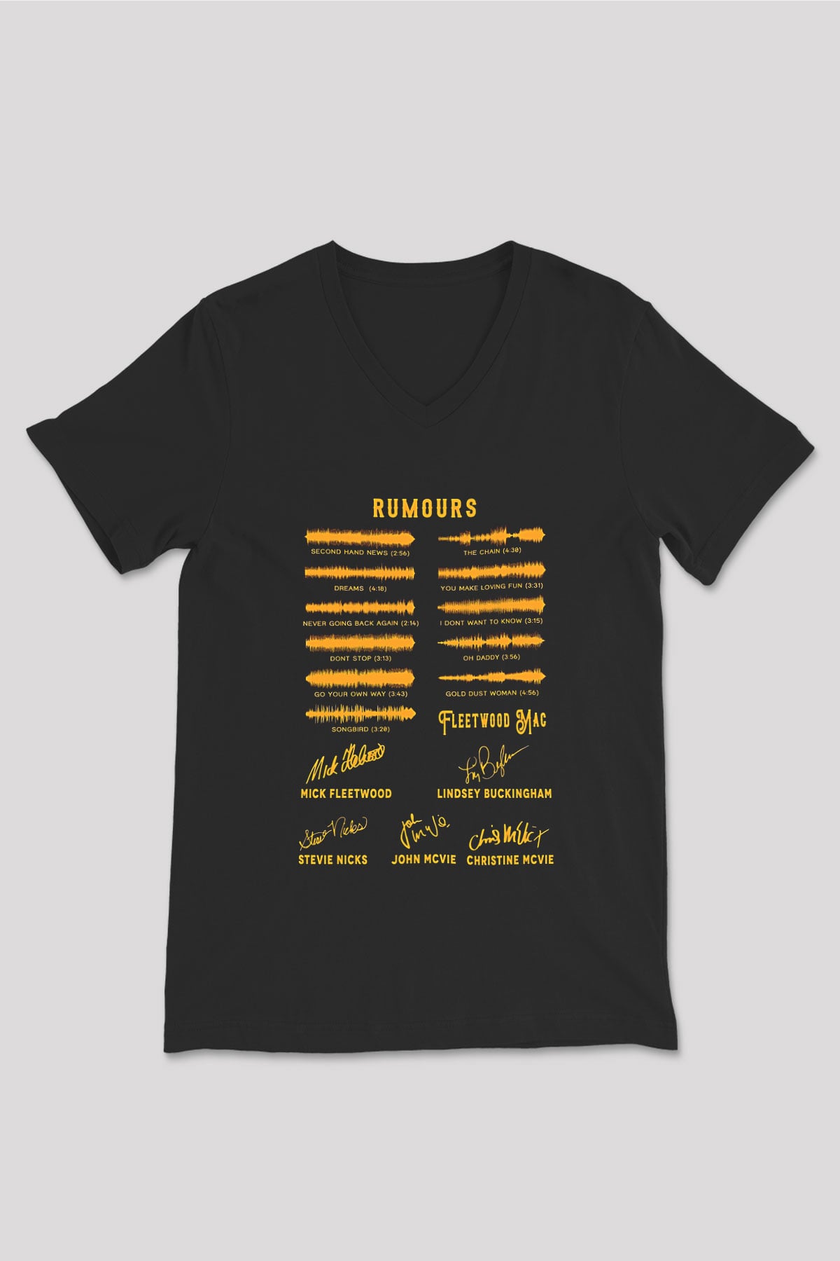 Fleetwod Mac Baskılı Unisex Siyah V Yaka Tişört - Tshirt