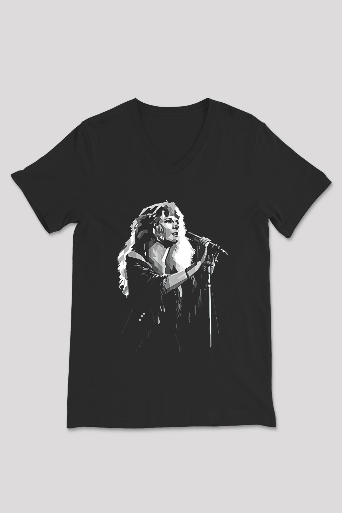 Fleetwod Mac Baskılı Unisex Siyah V Yaka Tişört - Tshirt
