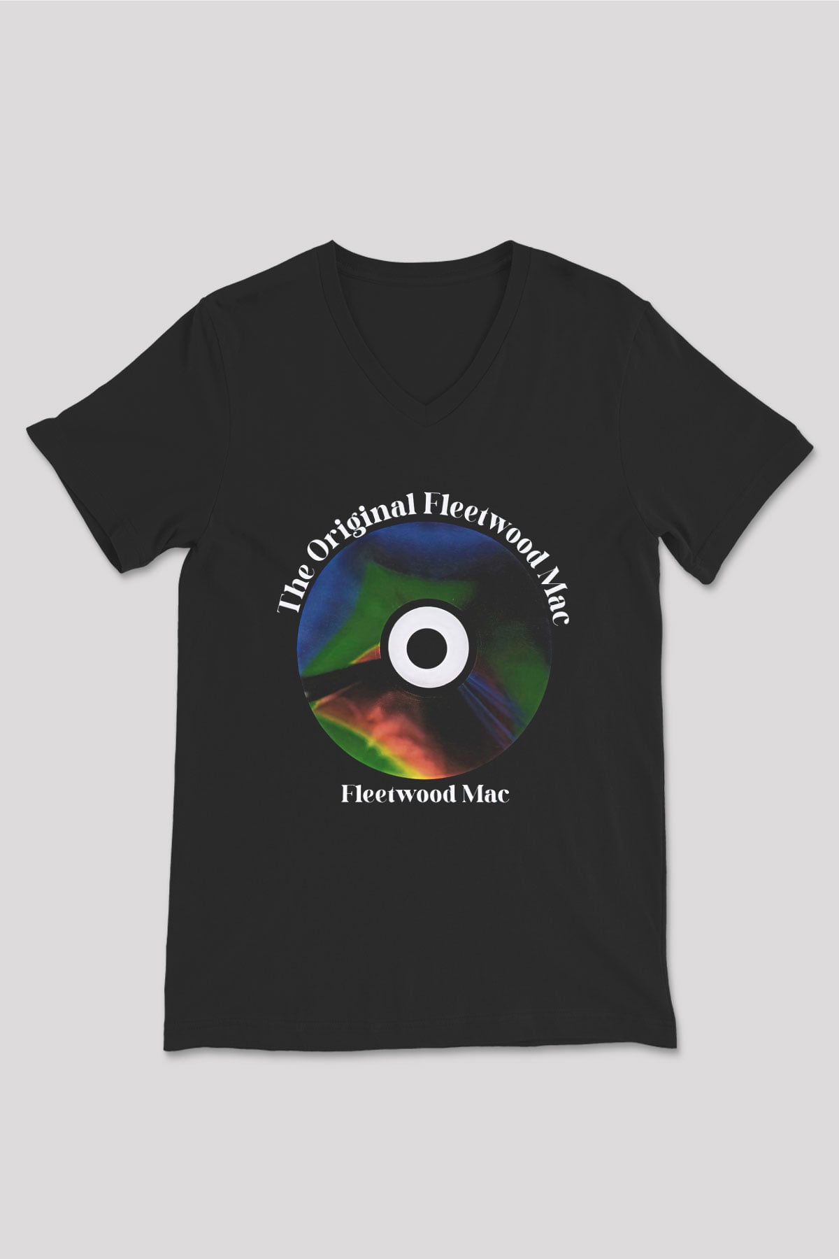 Fleetwod Mac Baskılı Unisex Siyah V Yaka Tişört - Tshirt