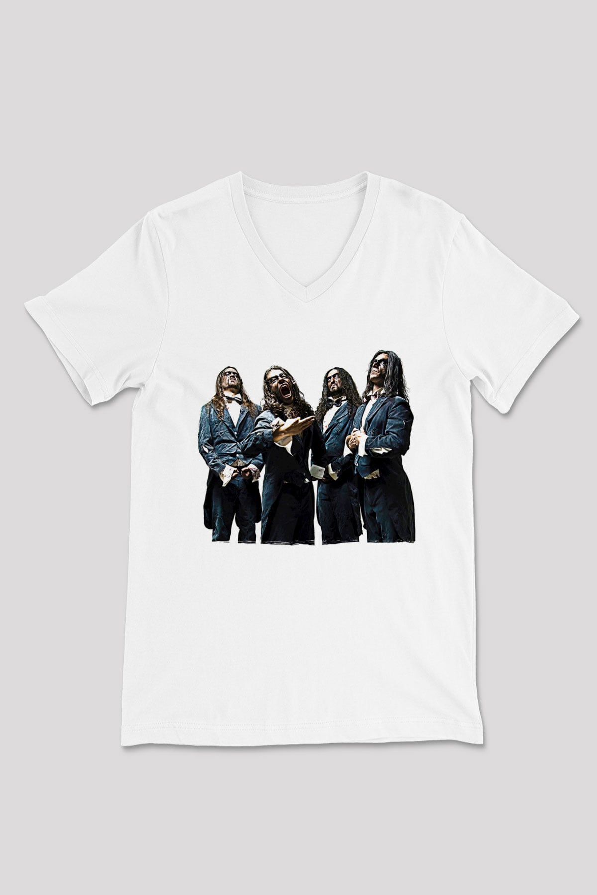 Fleshgod Apocalypse Baskılı Beyaz Unisex V Yaka Tişört - Tshirt