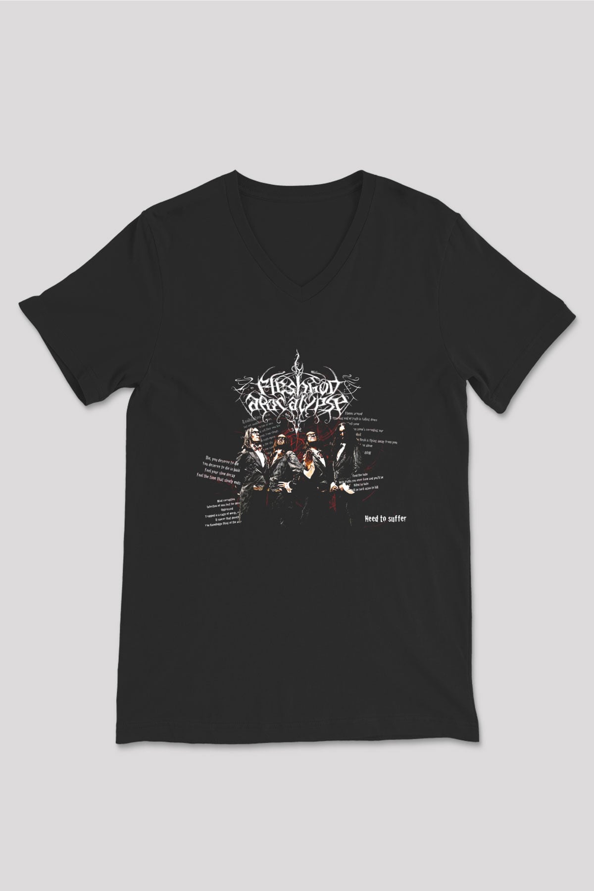 Fleshgod Apocalypse Baskılı Unisex Siyah V Yaka Tişört - Tshirt