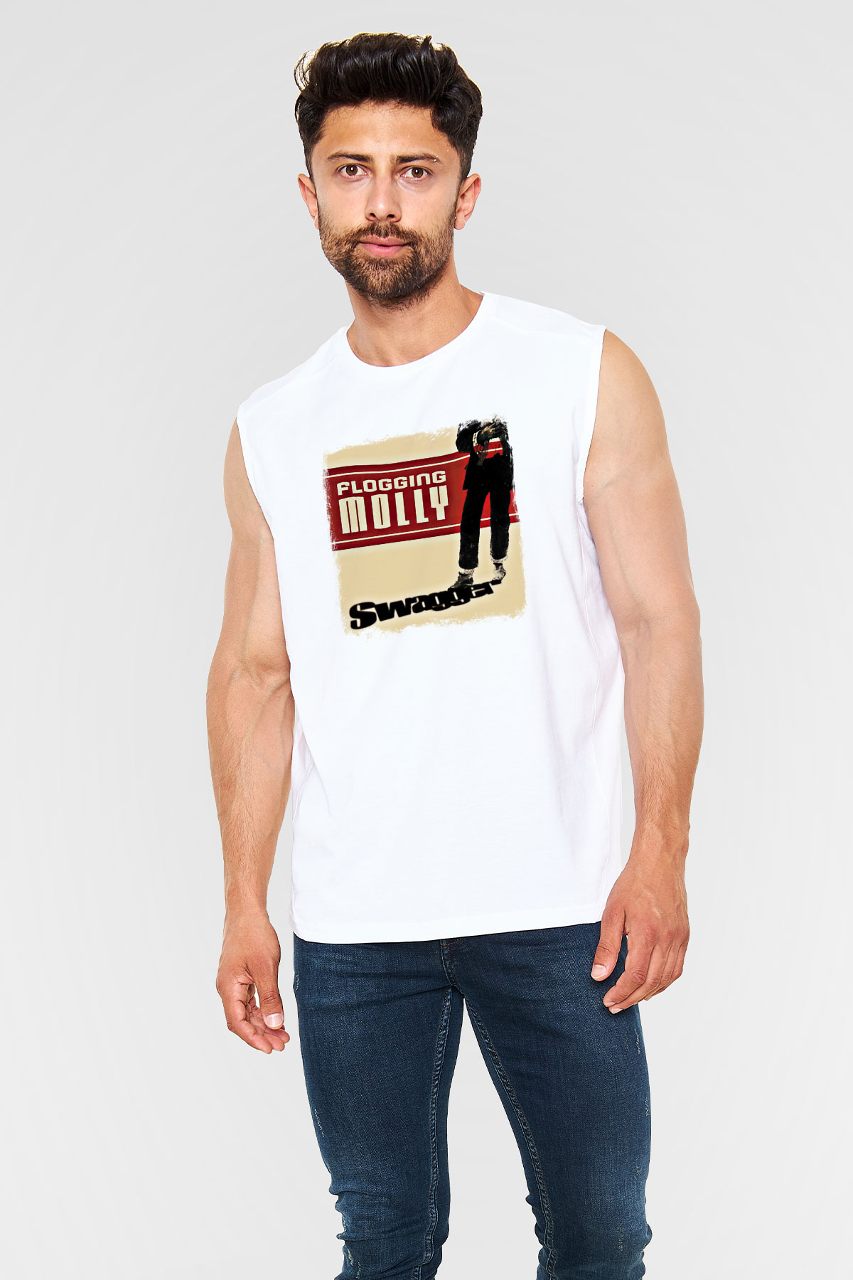 Flogging Molly Baskılı Unisex Beyaz Kolsuz Tişört