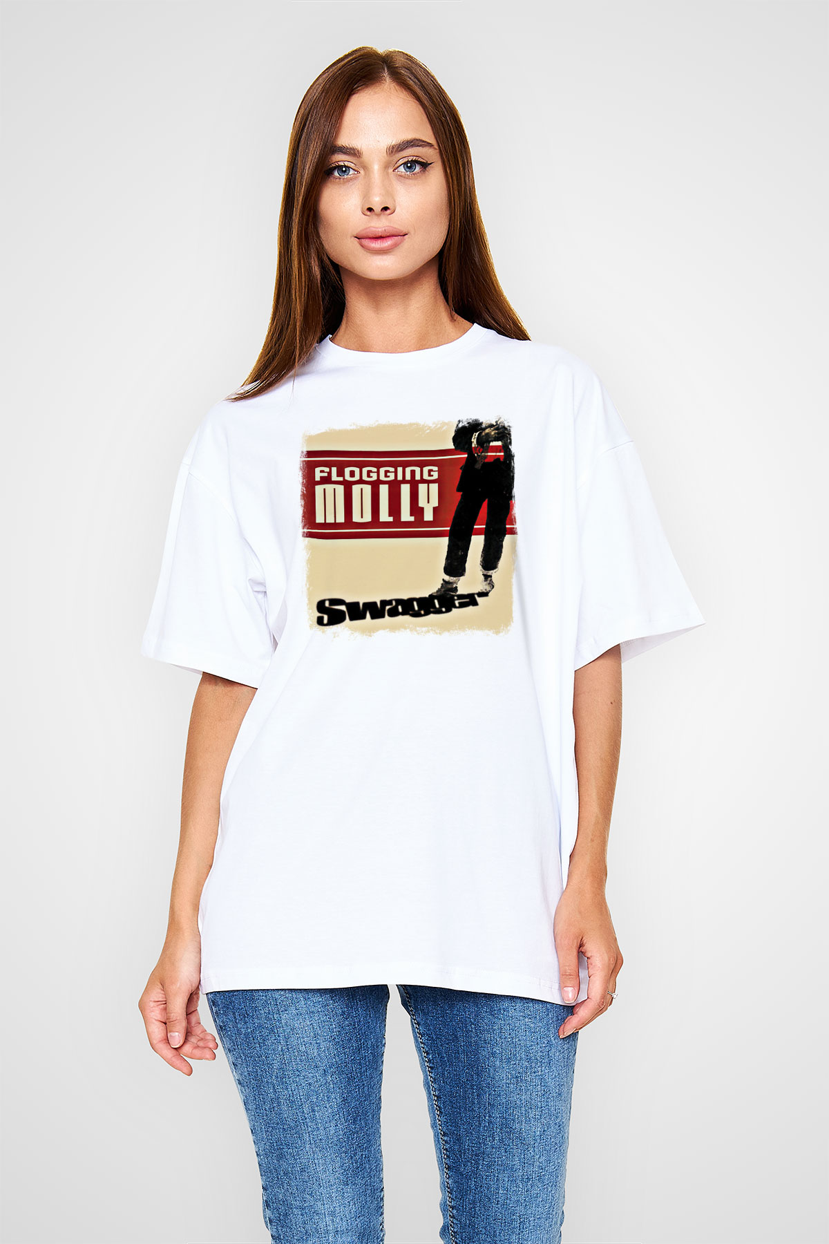 Flogging Molly Baskılı Unisex Beyaz Oversize Tişört
