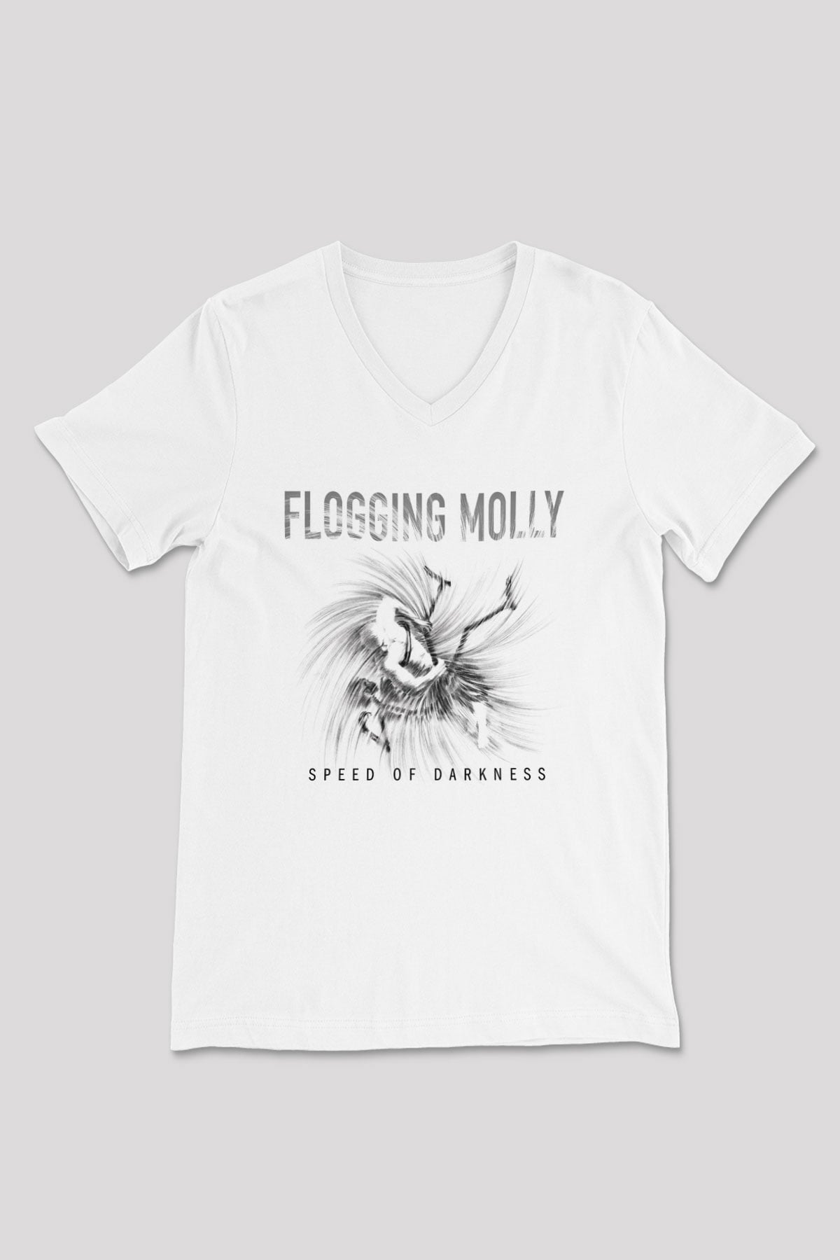 Flogging Molly Baskılı Unisex Beyaz V Yaka Tişört