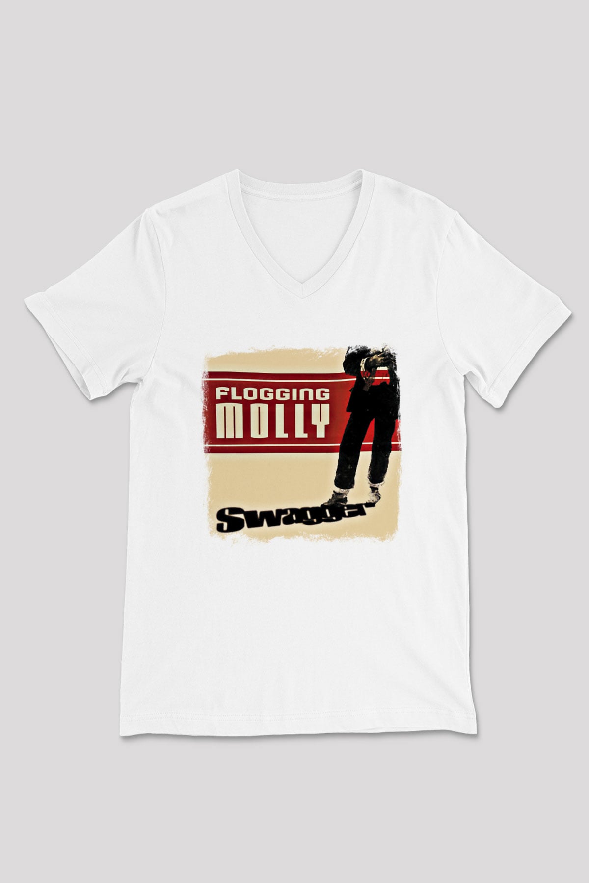 Flogging Molly Baskılı Unisex Beyaz V Yaka Tişört
