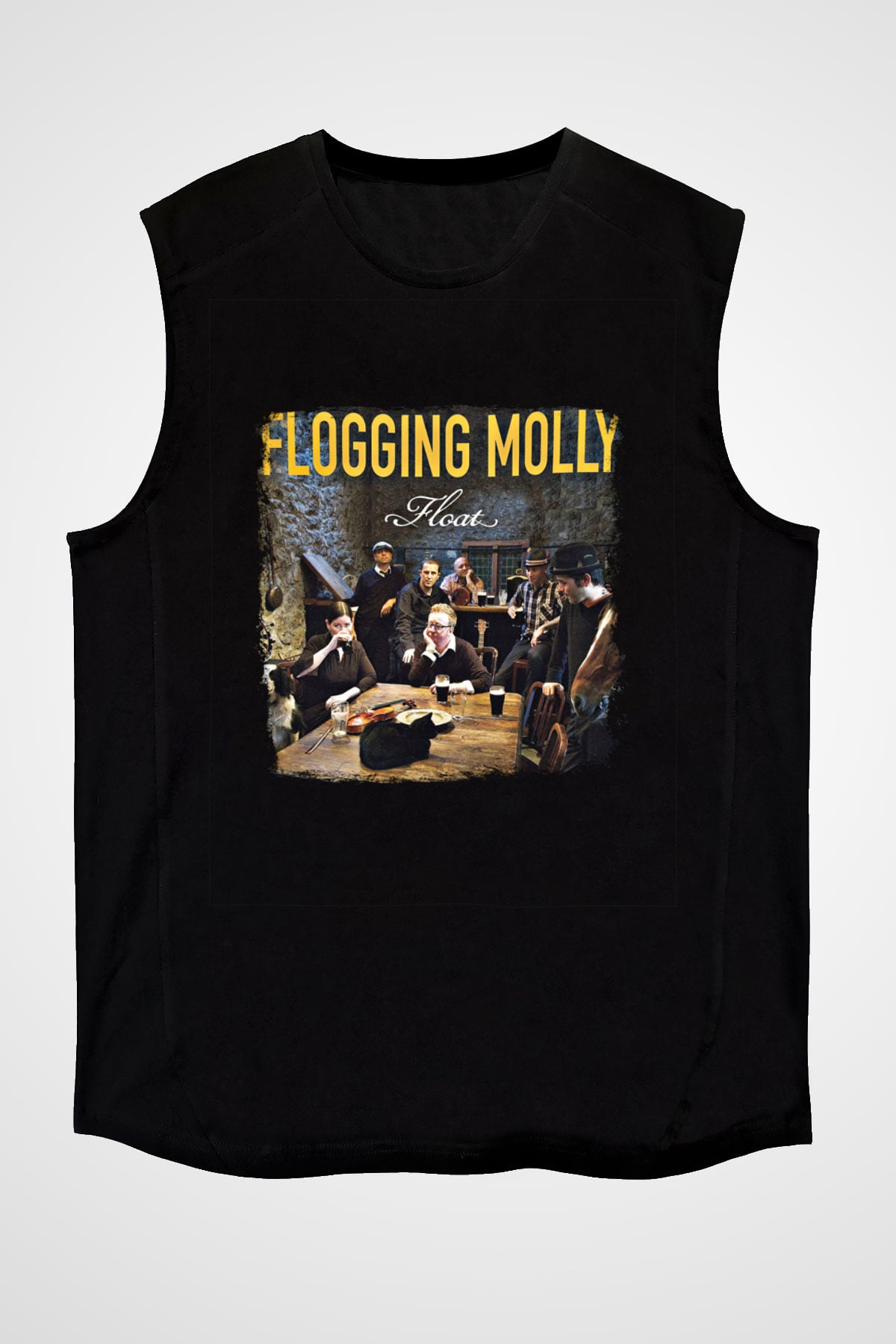 Flogging Molly Baskılı Unisex Siyah Kolsuz Tişört
