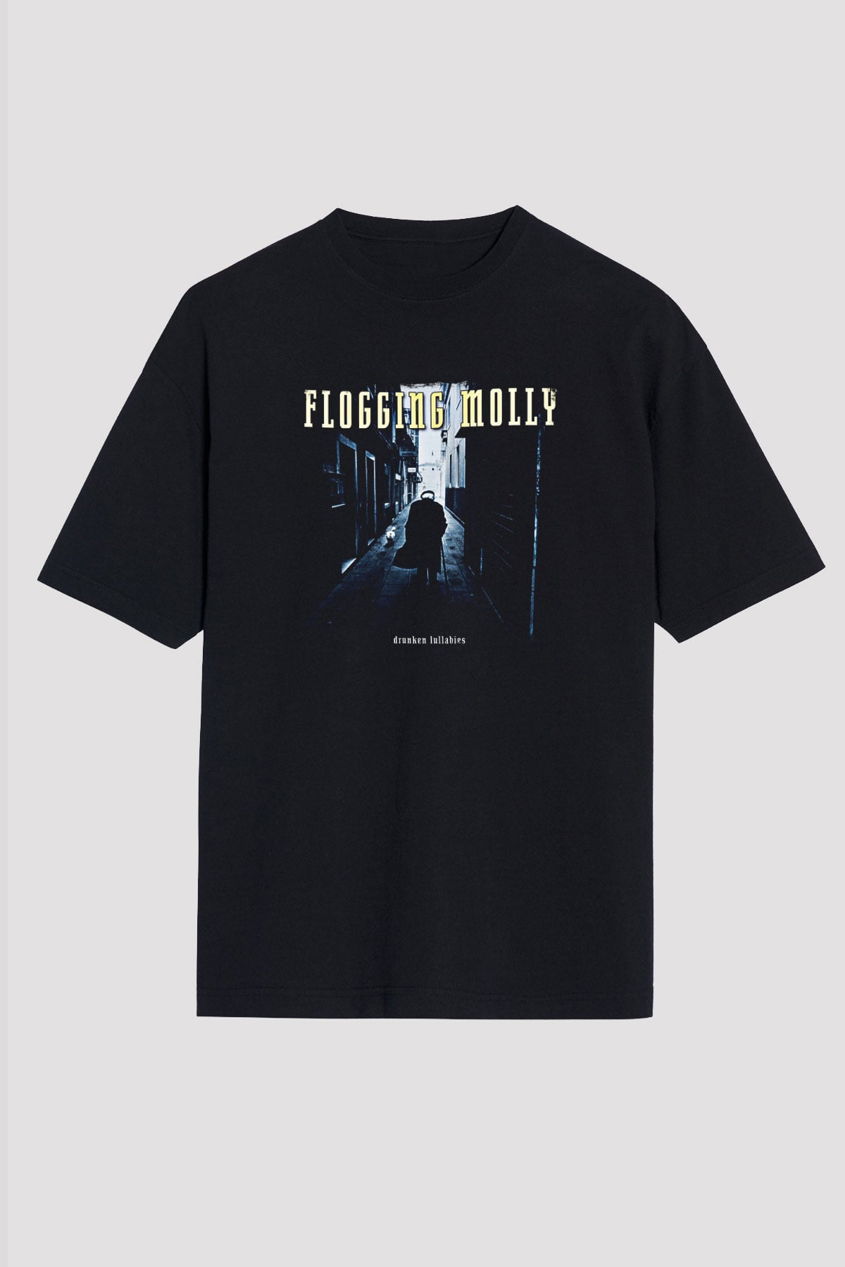 Flogging Molly Baskılı Unisex Siyah Oversize Tişört