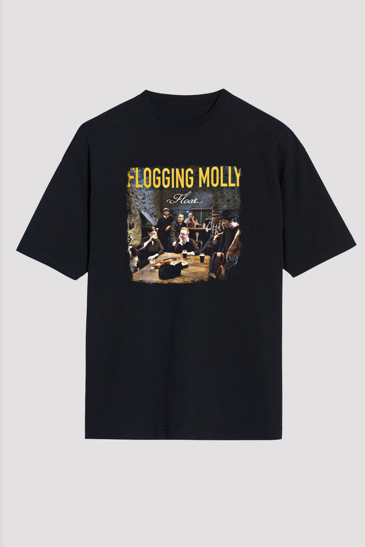 Flogging Molly Baskılı Unisex Siyah Oversize Tişört