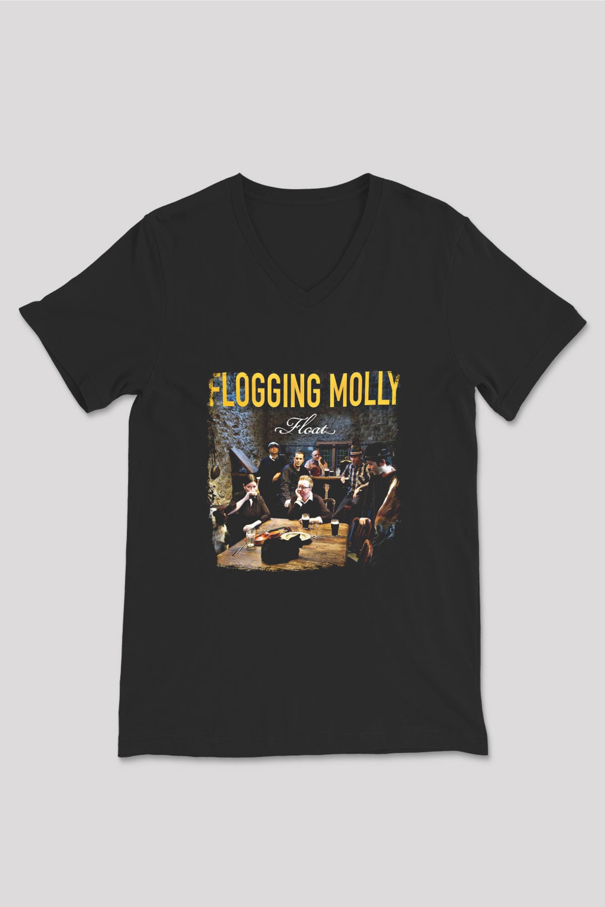 Flogging Molly Baskılı Unisex Siyah V Yaka Tişört