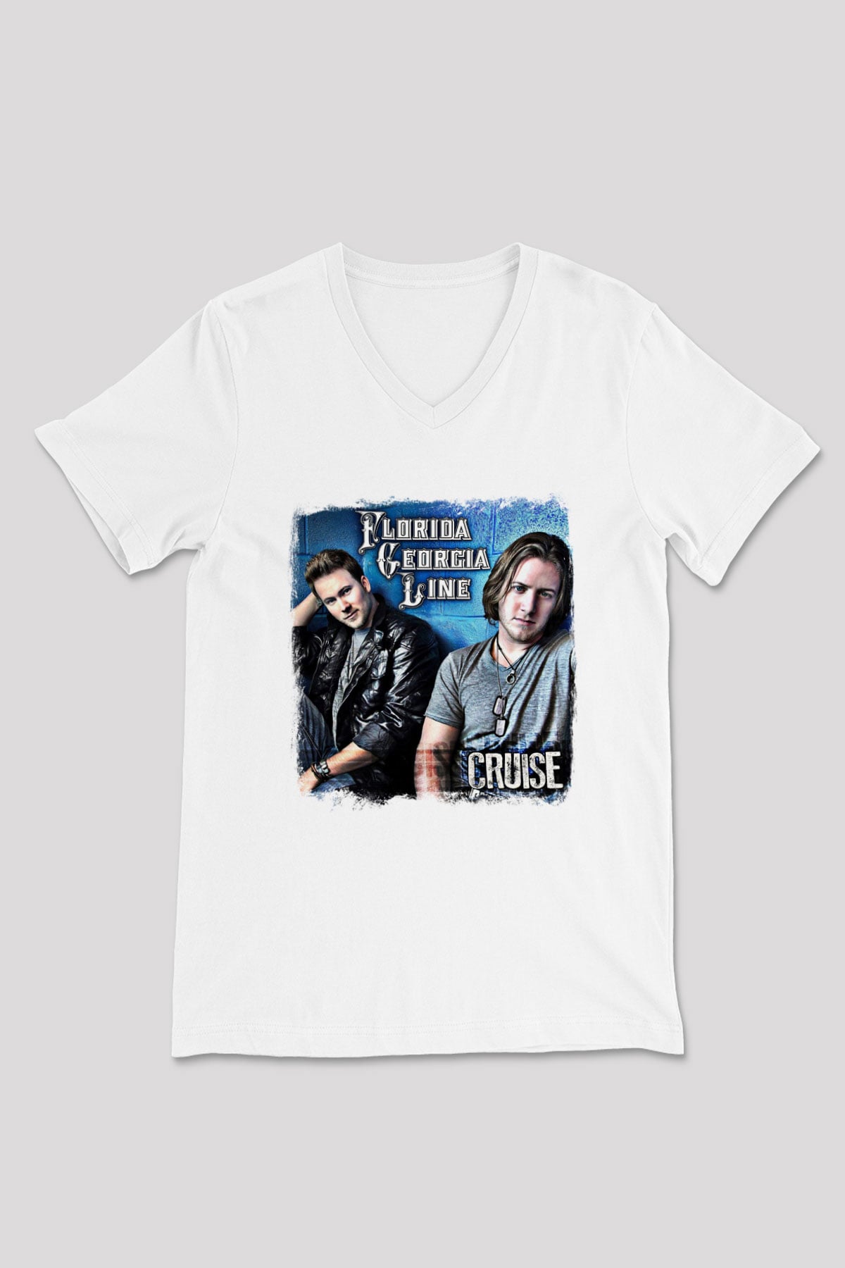 Florida Georgia Line Baskılı Unisex Beyaz V Yaka Tişört