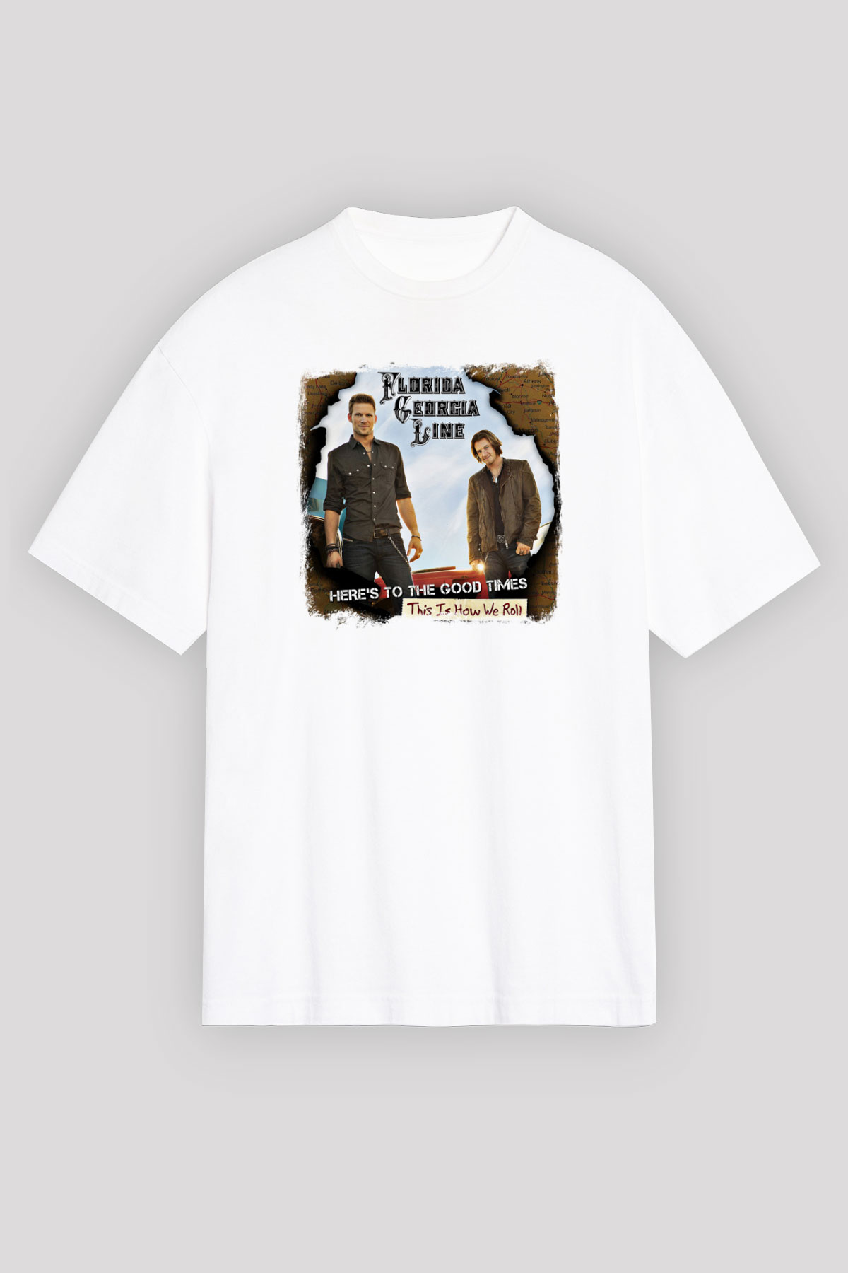 Florida Georgia Line Baskılı Unisex Beyaz Oversize Tişört