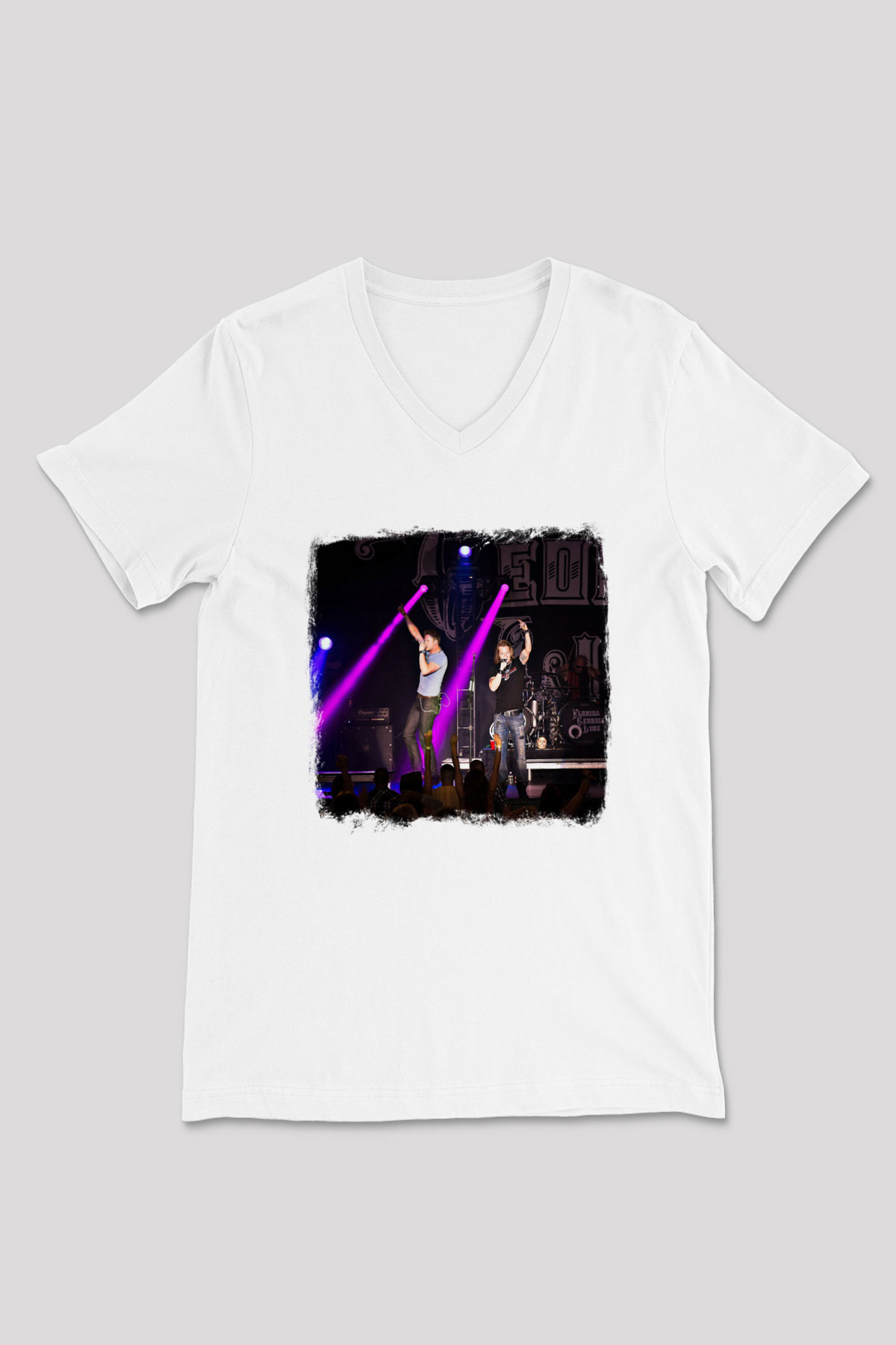 Florida Georgia Line Baskılı Unisex Beyaz V Yaka Tişört
