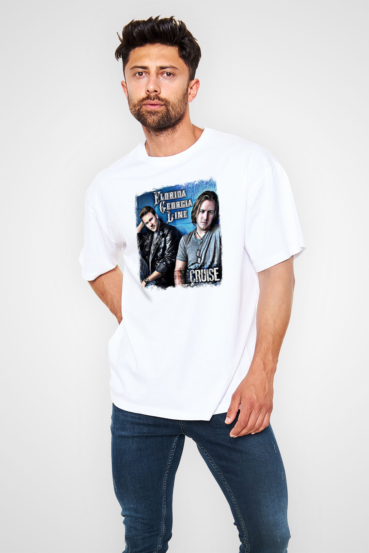 Florida Georgia Line Baskılı Unisex Beyaz Oversize Tişört
